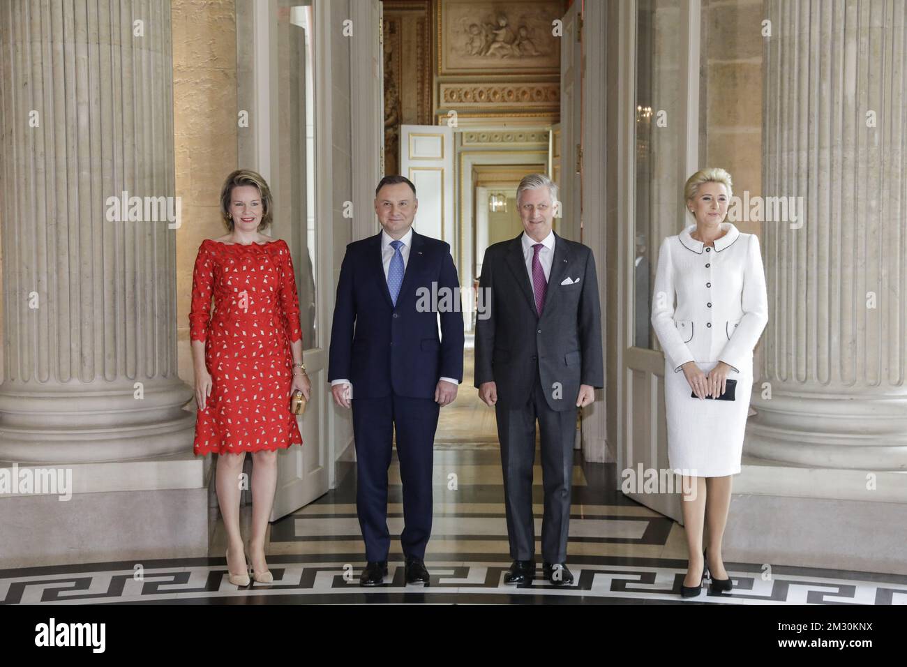 Reine Mathilde de Belgique, Pologne Président Andrzej Duda, Roi Philippe - Filip de Belgique et l'épouse du Président polonais Agata Kornhauser-Duda photographiés avant un déjeuner avec le couple royal belge et le Président polonais et sa femme, dans le château royal de Laeken - Laken, lundi 30 septembre 2019. Le Président polonais et sa femme sont en visite officielle en Belgique. BELGA PHOTO THIERRY ROGE Banque D'Images