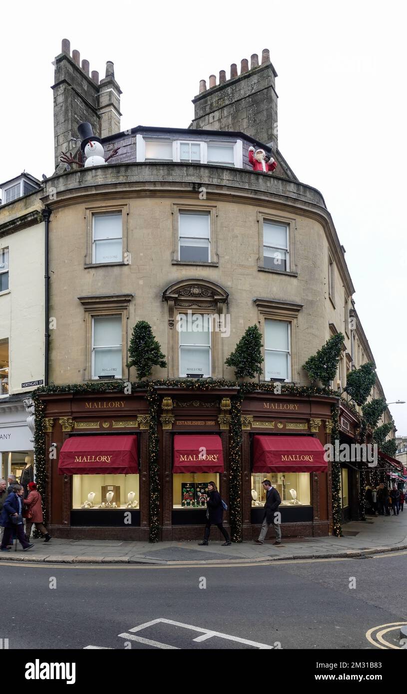 Mallory fine bijouterie et montres de luxe magasin à Noël - Une entreprise familiale depuis plus de 100 ans, Bath, Angleterre, Royaume-Uni Banque D'Images