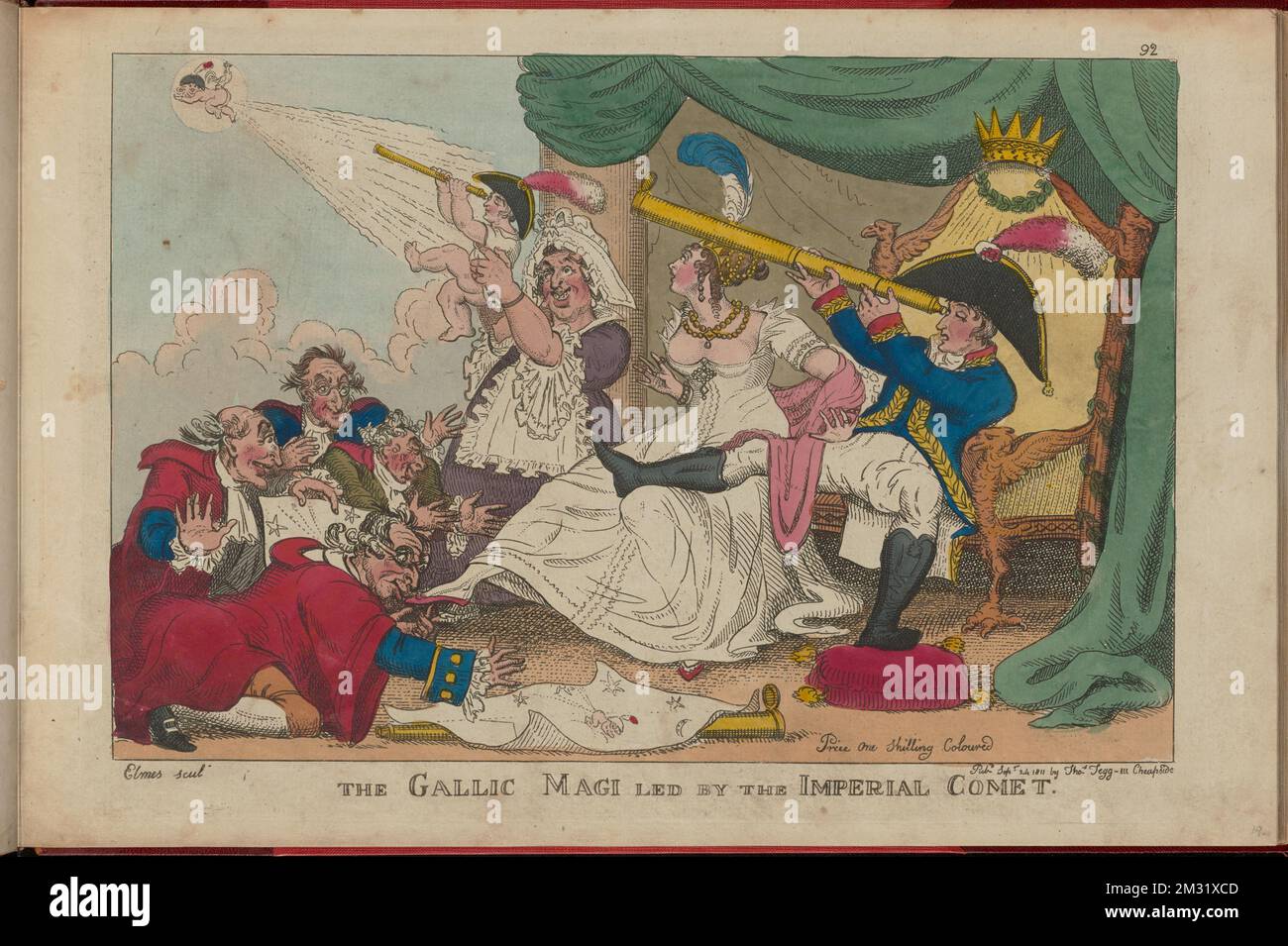 Le Magi gaulois dirigé par la comète impériale , les dirigeants, les gouvernesses, la flatulence, l'astrologie, Observation des étoiles, comètes, nourrissons, Napoléon Ier, empereur des Français, 1769-1821, Bonaparte, François-Charles-Joseph, Herzog von Reichstadt, 1811-1832, Marie Louise, impératrice, consort de Napoléon Ier, empereur des Français, 1791-1847. Thomas Rowlandson (1756-1827). Impressions et mises en plan Banque D'Images