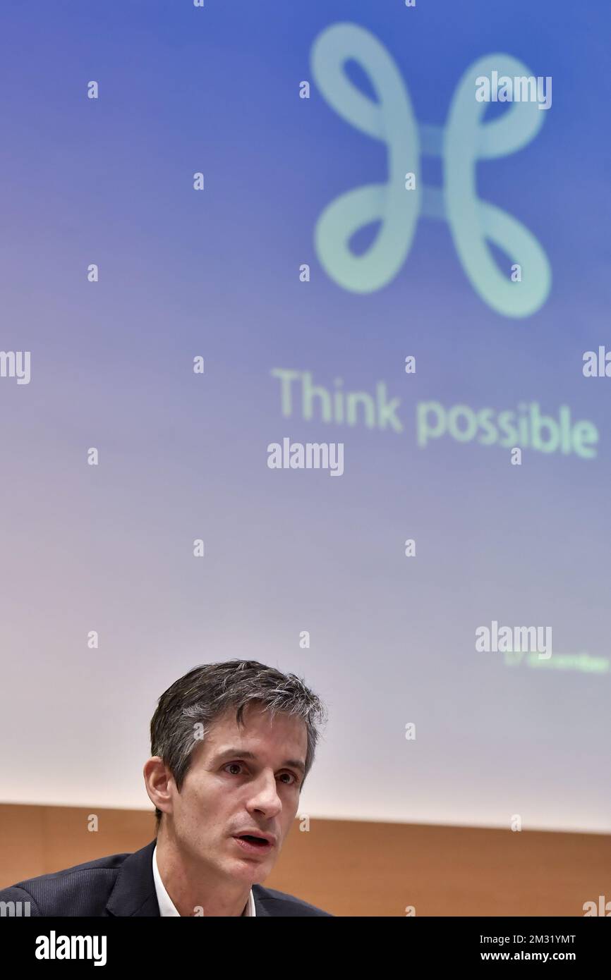 Guillaume Boutin, PDG de New Proximus, a été photographié lors d'une audition de la commission pour la mobilité, les entreprises publiques et les infrastructures, le mardi 17 décembre 2019, au Parlement fédéral à Bruxelles. BELGA PHOTO DIRK WAEM Banque D'Images