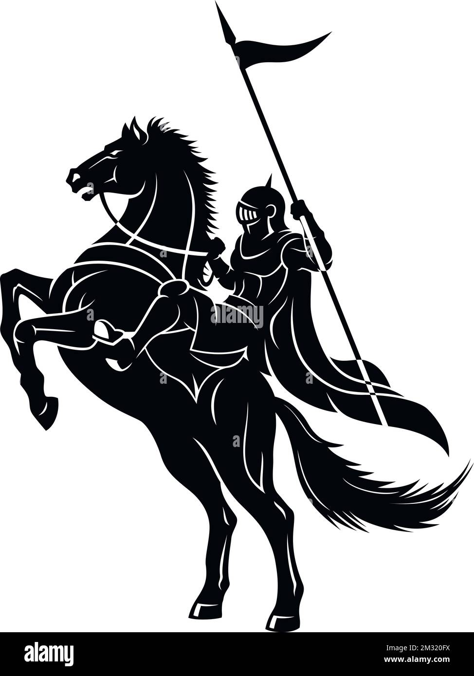 Chevalier médiéval avec Spear sur Elevage Horse Illustration de Vecteur