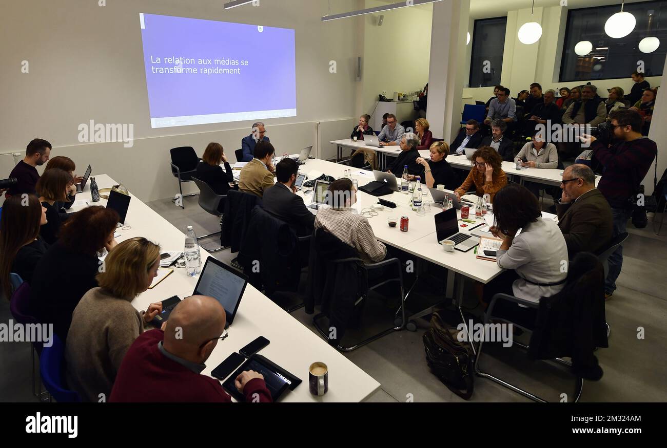 Jean-Paul Philippot, administrateur général de la RTBF, photographié lors d'une audience devant le collège d'autorisation et de contrôle de la CSA, Conseil supérieur de l'audiovisuel, mardi 14 janvier 2020, à Bruxelles. BELGA PHOTO ERIC LALMAND Banque D'Images