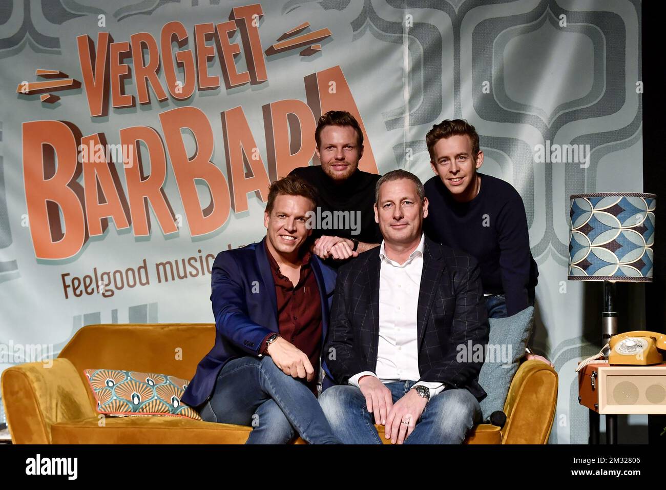 Acteur et présentateur Jonas Van Geel, acteur Jelle Cleymans, James Cook et Gert Verhulst photographiés lors d'une conférence de presse de la société de production télévisée pour enfants Studio 100 à Schelle, le lundi 27 janvier 2020. BELGA PHOTO DIRK WAEM Banque D'Images