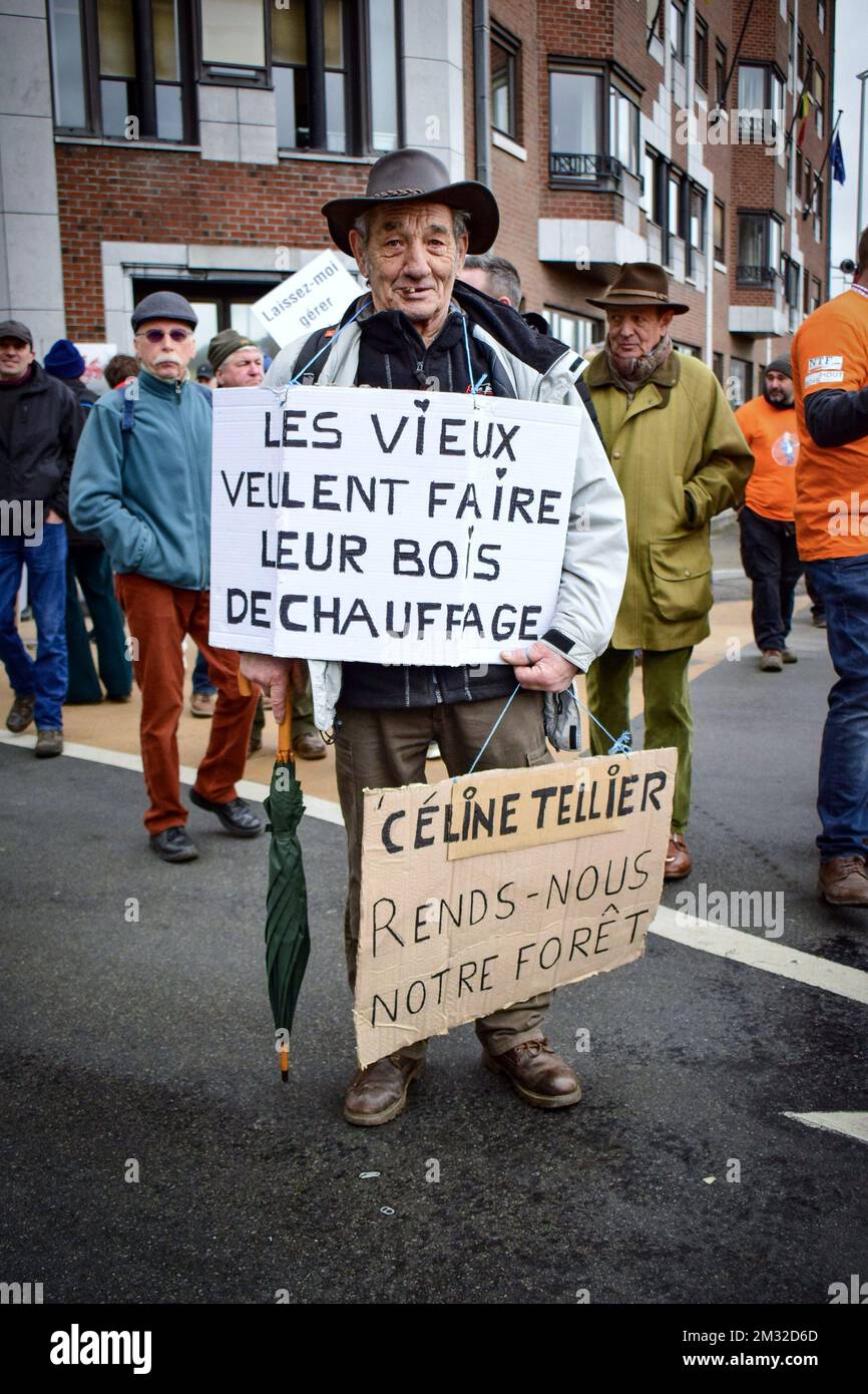 Protestation des représentants de la confédération belge du Bois et de la Fédération des propriétaires ruraux de Wallonie contre les conséquences socio-économiques causées par la peste porcine africaine très contagieuse, jeudi 20 février 2020, à Namur. BELGA PHOTO MAXIME ASSELBERGHS Banque D'Images