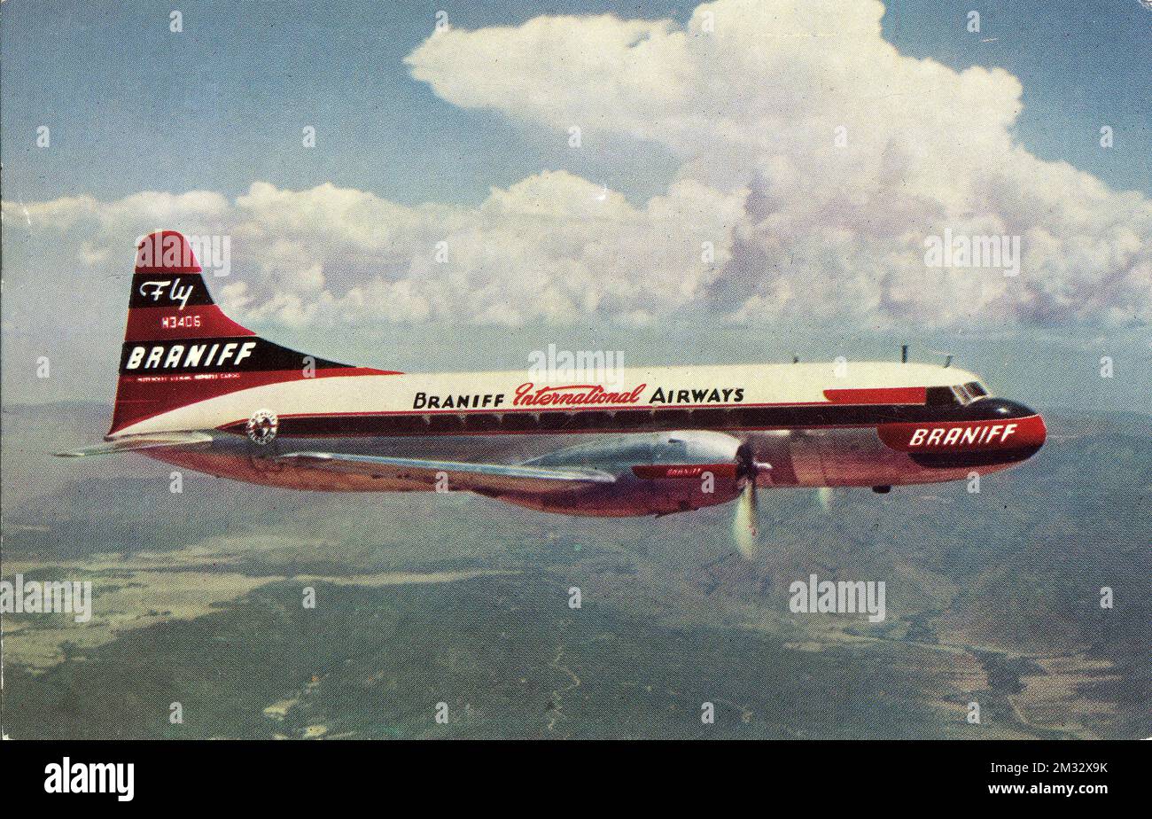 Aeroplani - Lockheed L-188 Electra è un quadrimotore di linea turboelica ad ala bassa prodotto dall'azienda statuitense Lockheed Corporation tra la fine degli anni cinquanta ed i sessanta. Banque D'Images
