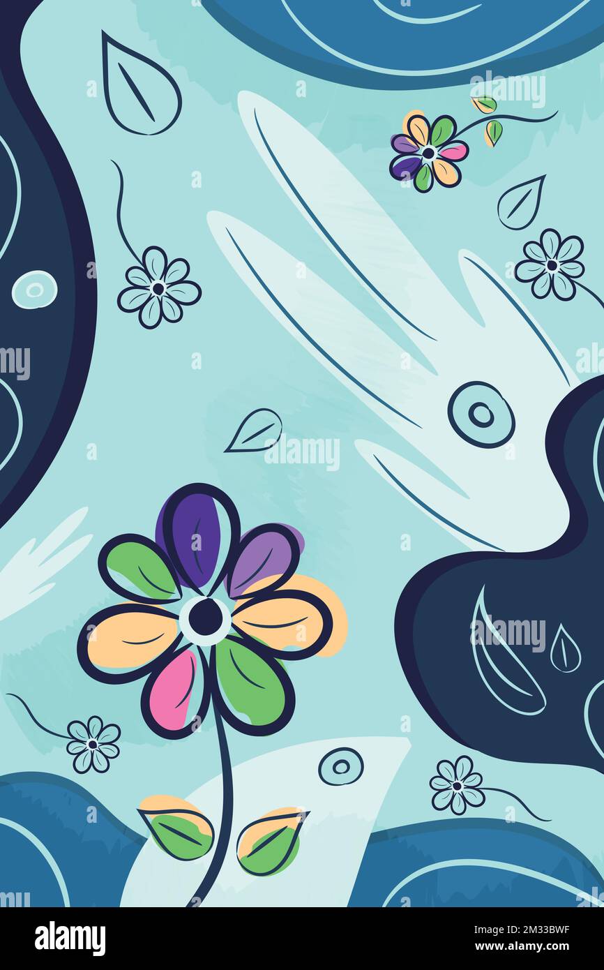 Arrière-plan vertical de couleur neutre avec esquisses de fleurs Vector Illustration de Vecteur
