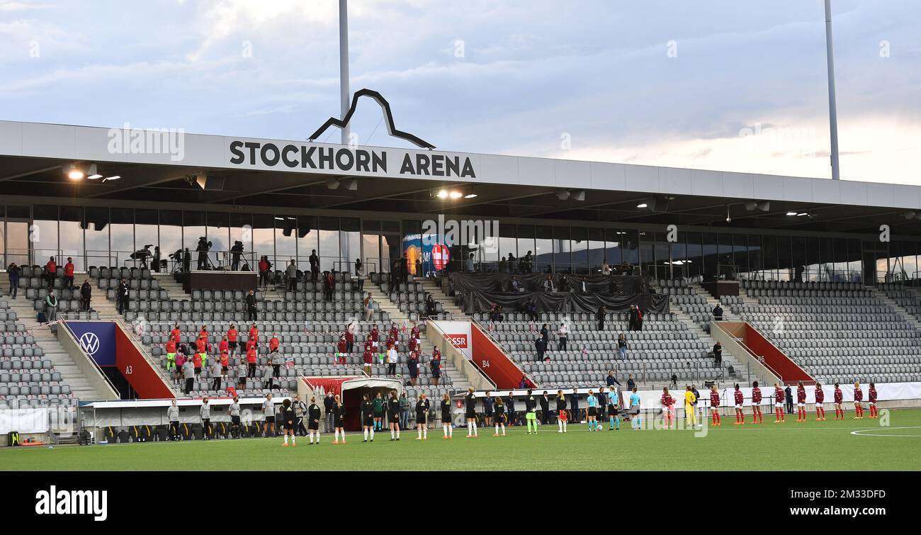 L'illustration montre le début d'un match de football entre la Suisse et les flammes rouges de Belgique, mardi 22 septembre 2020 à Thun, jeu de qualification 6/8 pour les Championnats d'Europe Euro 2021 pour femmes. BELGA PHOTO DAVID CATRY Banque D'Images