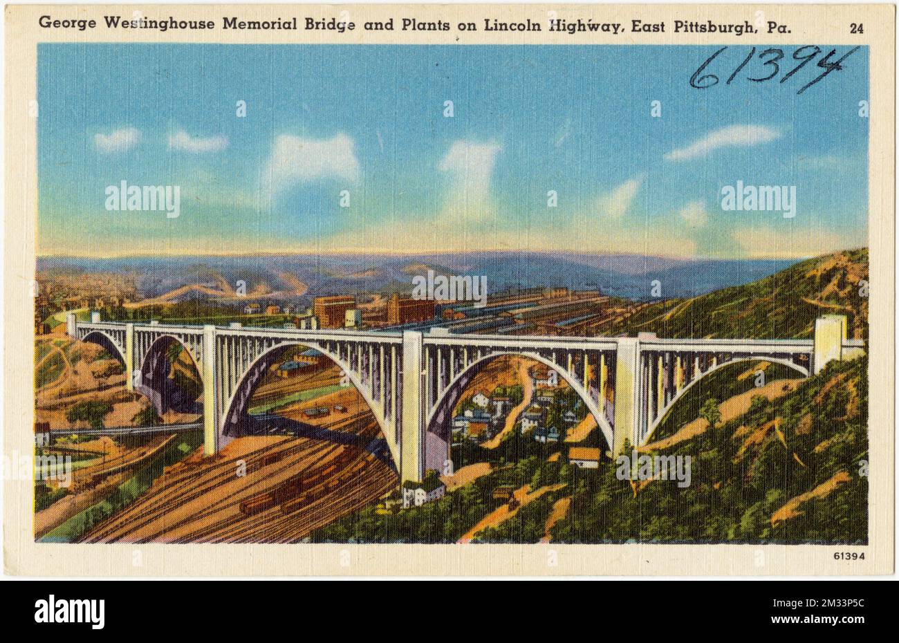 George Westinghouse Memorial Bridge et des usines sur Lincoln Highway, East Pittsburgh, Pennsylvanie. , Bridges, Tichnor Brothers Collection, cartes postales des États-Unis Banque D'Images