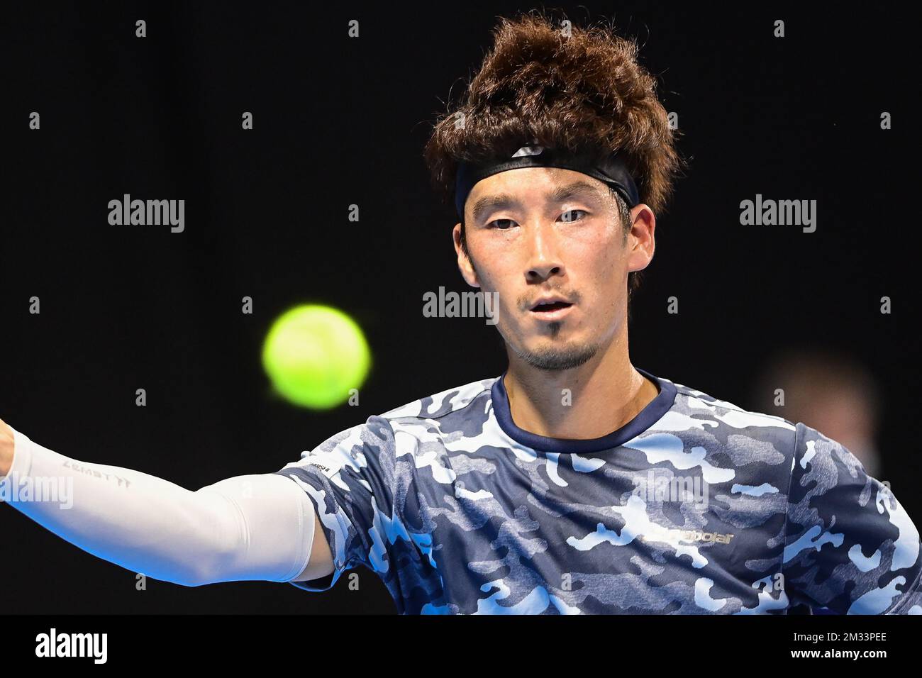 Sugita japonais de Yuichi en action lors d'un jeu de qualification entre le roumain Nicholas David Ionel et le japonais Yuichi Sugita du tournoi européen Open de tennis ATP, à Anvers, dimanche 18 octobre 2020. BELGA PHOTO LAURIE DIEFFEMBACQ Banque D'Images