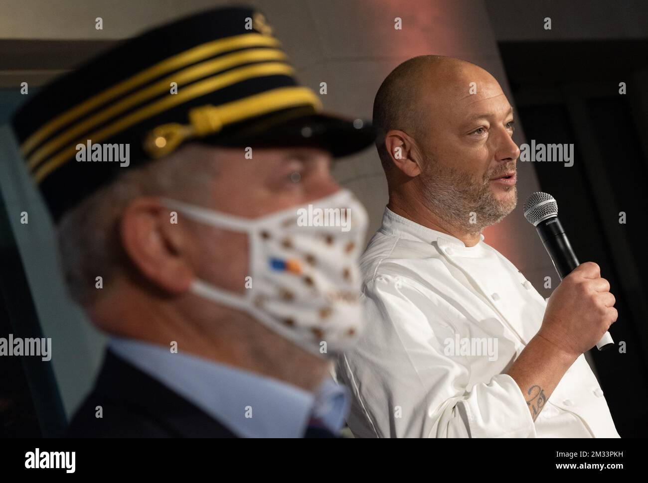 Le chocolatier Dominique Persoone photographié lors d'une conférence de presse pour présenter l'exposition Choco Loco, avec le soutien des chocolatiers belges Dominique Persoone et Pierre Marcolini, au Musée du train mondial, à Bruxelles, le lundi 19 octobre 2020. BELGA PHOTO BENOIT DOPPAGNE Banque D'Images