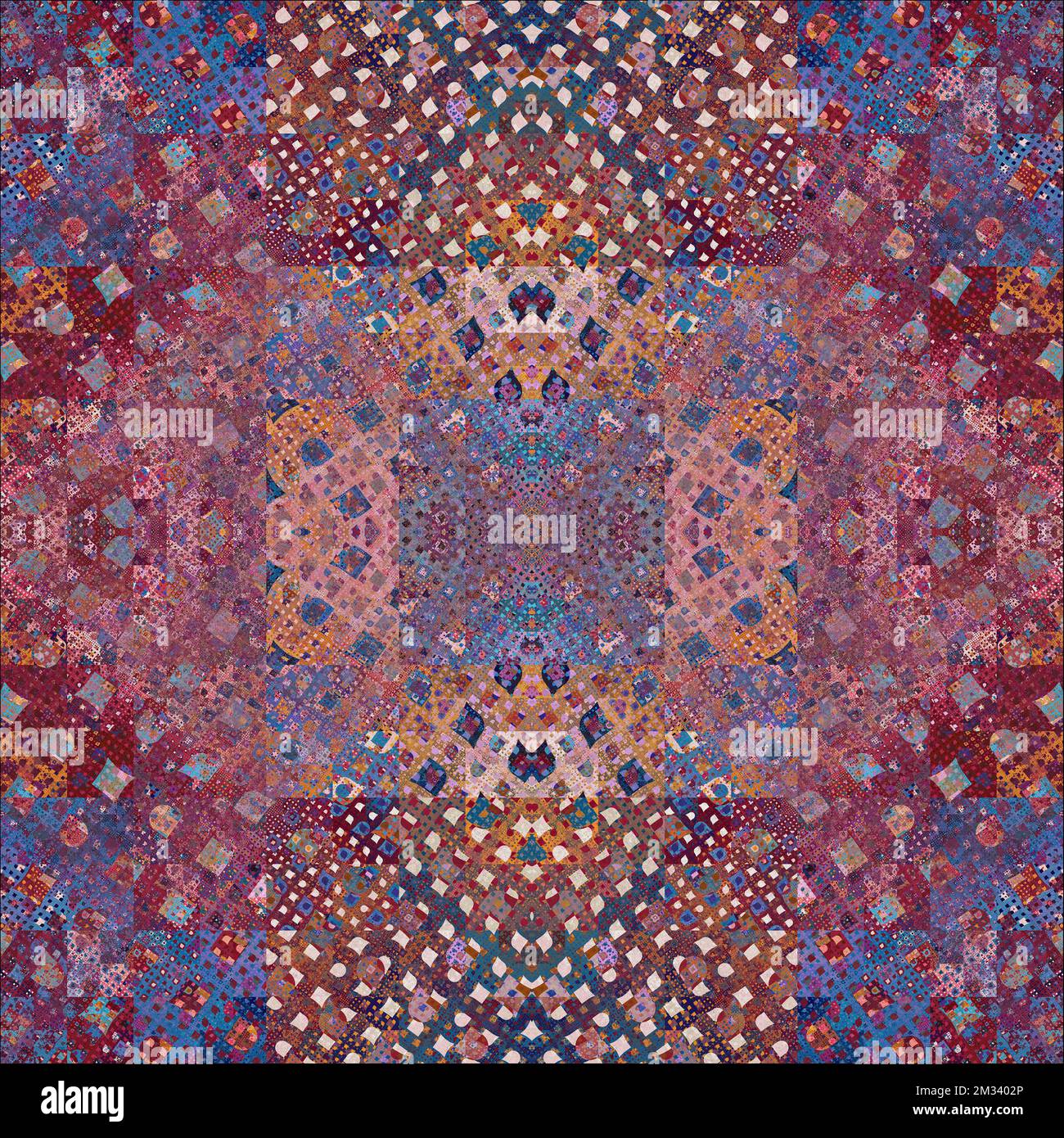 Design de patchwork de Cottage généré par ordinateur dans des teintes roses et bleues Banque D'Images