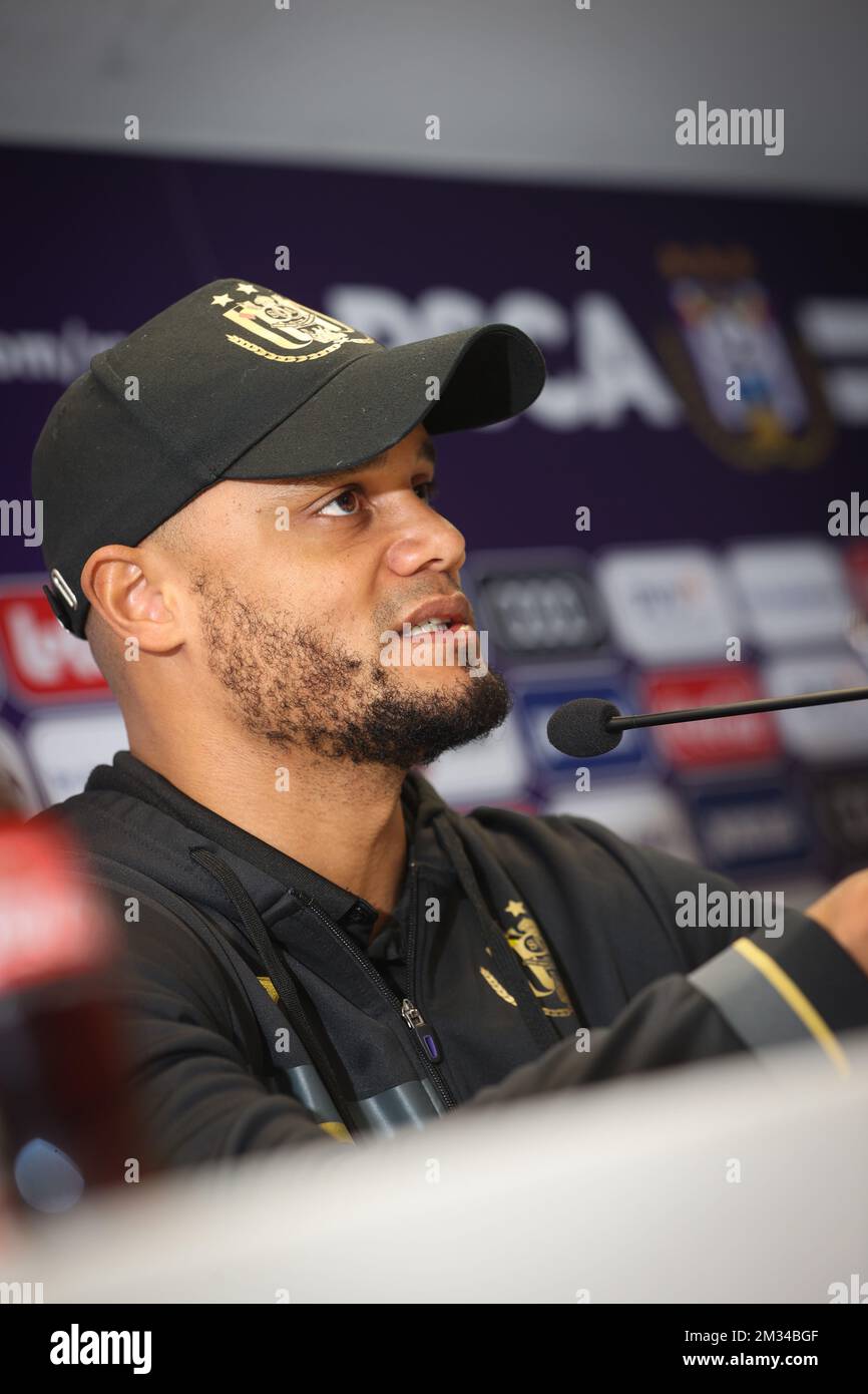 Vincent Kompany, entraîneur en chef d'Anderlecht, photographié lors d'une conférence de presse de l'équipe belge de football RSC Anderlecht à Bruxelles, le vendredi 29 janvier 2021, avant le jour 23 du championnat belge de football de la « Jupiler Pro League ». BELGA PHOTO VIRGINIE LEFOUR Banque D'Images
