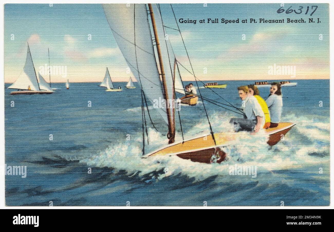 Aller à pleine vitesse à Pt. Pleasant Beach, N. J. , Mers, Bateaux, Collection des frères Tichnor, Cartes postales des États-Unis Banque D'Images