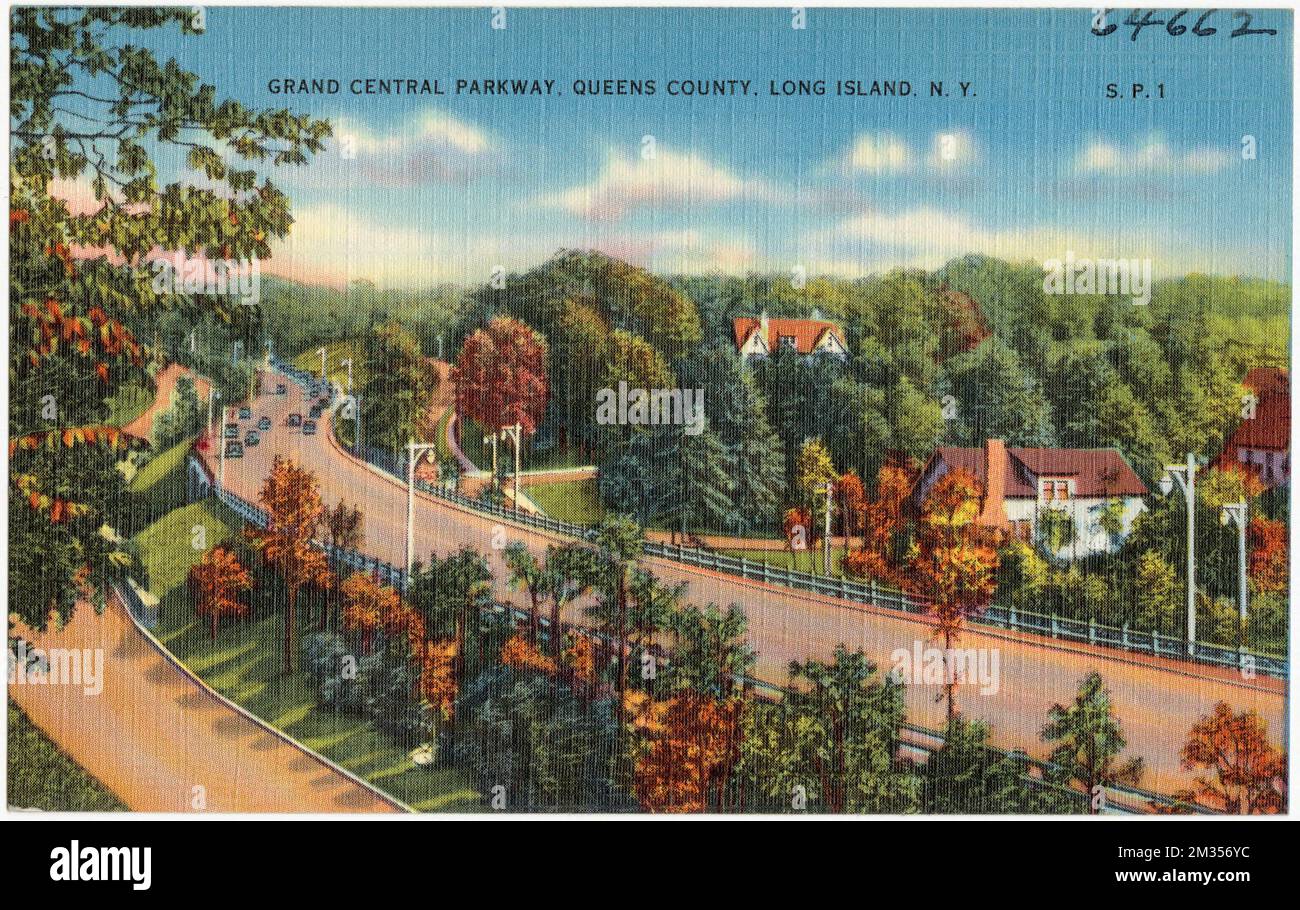 Grand Central Parkway, comté de Queens, long Island, N. Y. , routes, Tichnor Brothers Collection, cartes postales des États-Unis Banque D'Images