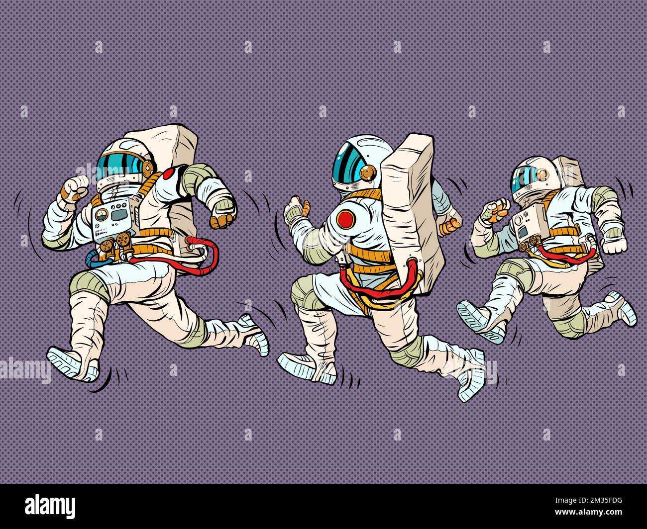 les astronautes sont en train de courir, une course spatiale. Le sport et un mode de vie sain. Les gens dans l'espace Illustration de Vecteur