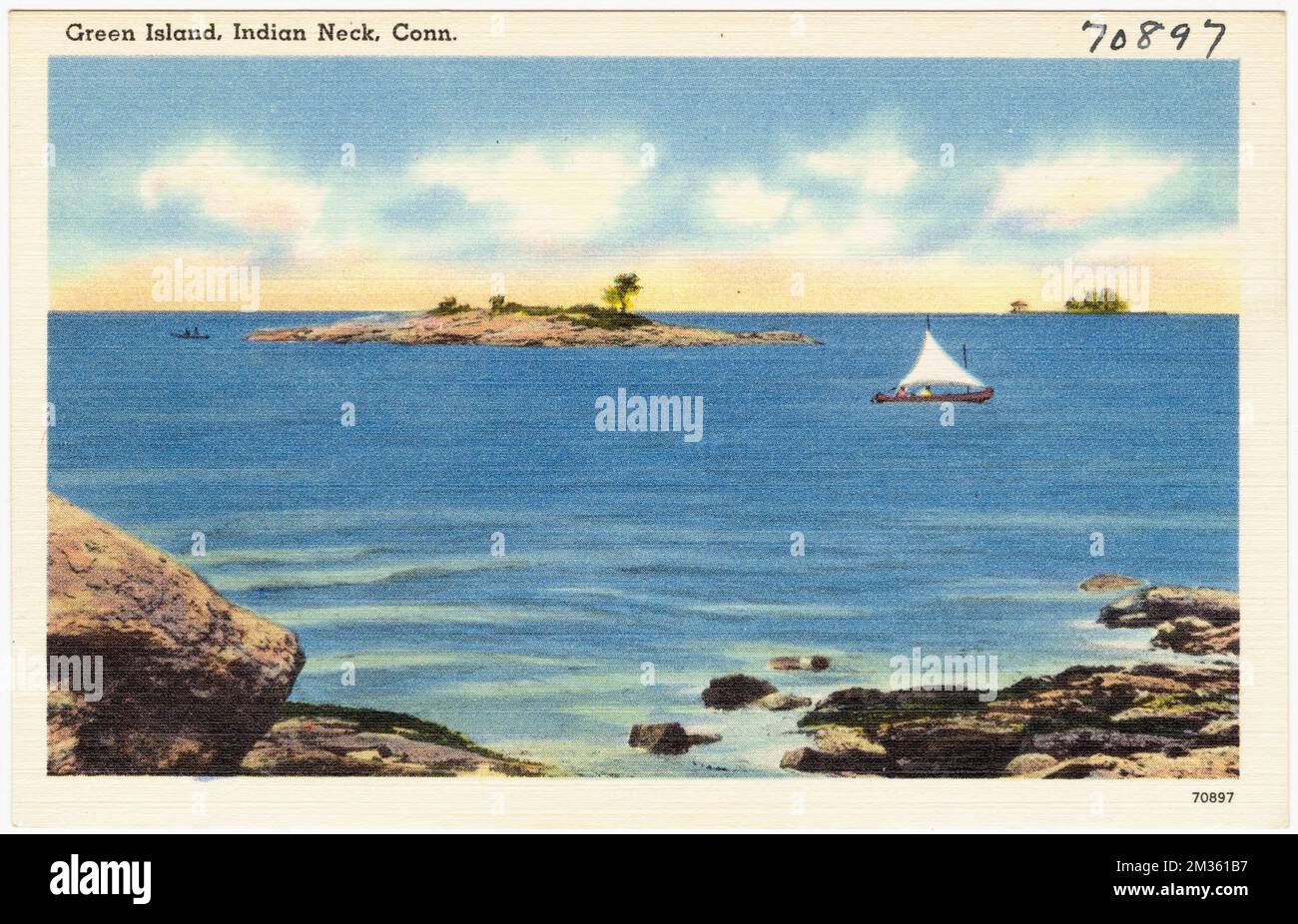 Green Island, Indian Neck, Connecticut , Îles, Collection des frères Tichnors, cartes postales des États-Unis Banque D'Images