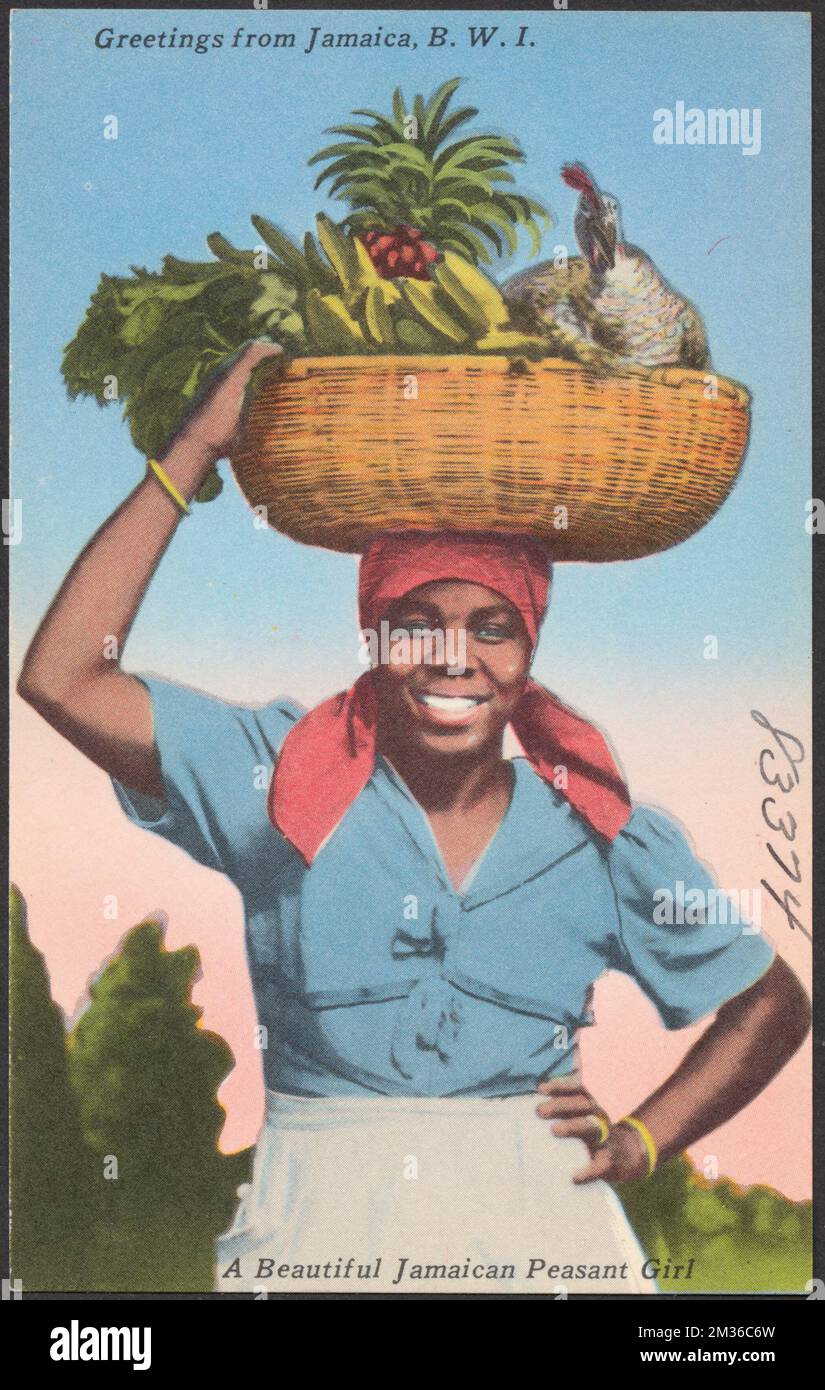 Salutations de la Jamaïque, B.W.I. Une belle fille paysanne jamaïcaine, Collection des frères Tichnor, cartes postales des Etats-Unis Banque D'Images