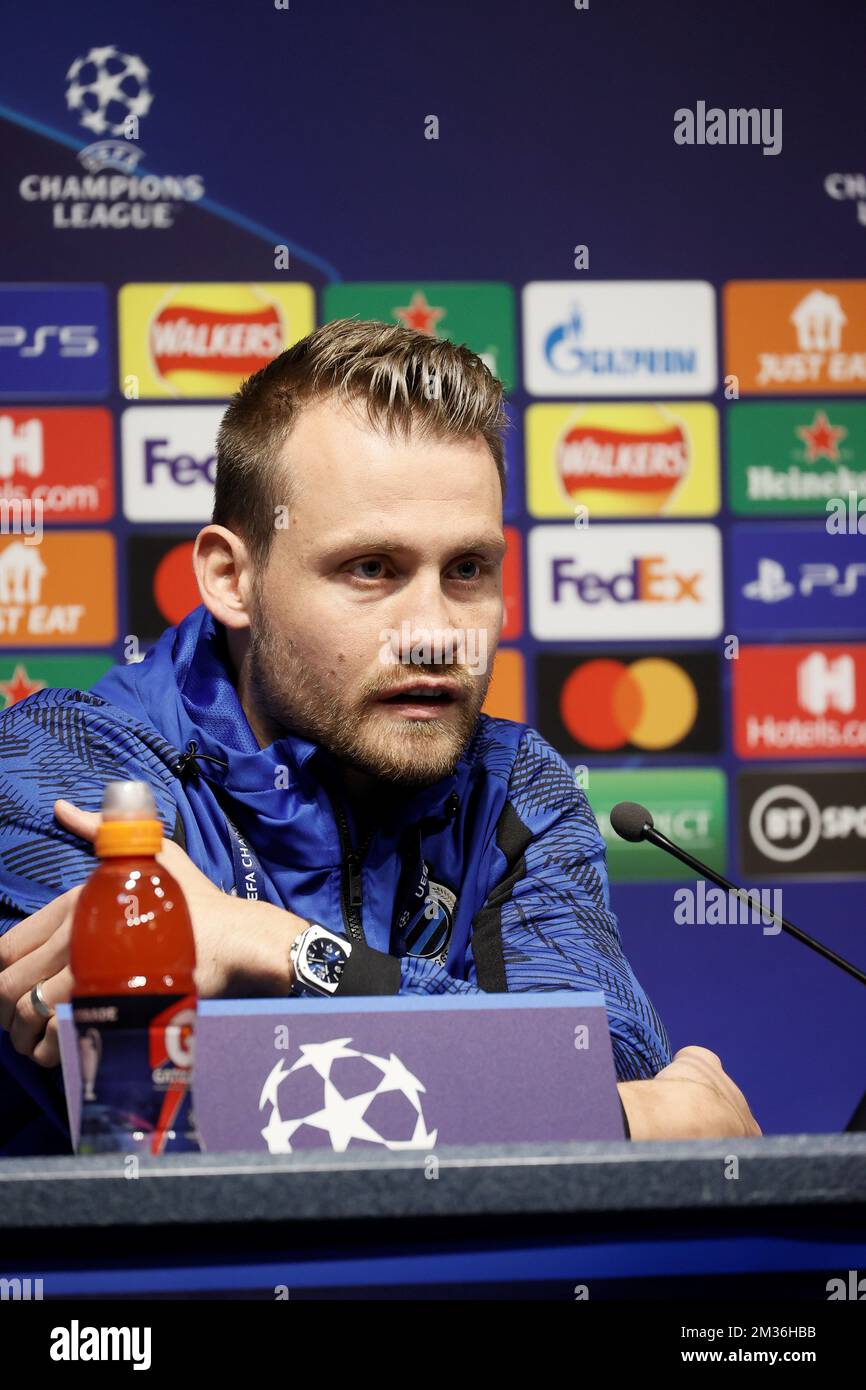 Simon Mignolet, gardien de but du club, photographié lors d'une conférence de presse de l'équipe belge de football Club Brugge KV avant le match de groupe de la Ligue des champions contre le club anglais Manchester City FC, mardi 02 novembre 2021, à Manchester, au Royaume-Uni, le quatrième jour (sur six) Dans le groupe A de la Ligue des champions de l'UEFA. BELGA PHOTO BRUNO FAHY Banque D'Images