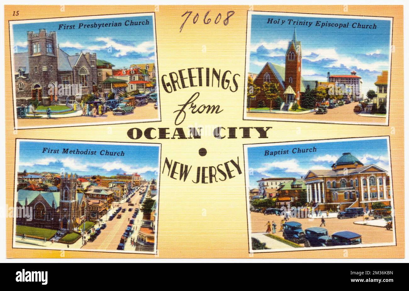 Salutations d'Ocean City, New Jersey -- première église presbytérienne, Église épiscopale de la Sainte Trinité, première église méthodiste, Église baptiste , Églises, Collection des frères Tichnor, Cartes postales des États-Unis Banque D'Images Salutations d'Ocean City, New Jersey -- première église presbytérienne, Église épiscopale de la Sainte Trinité, première église méthodiste, Église baptiste , Églises, Collection des frères Tichnor, Cartes postales des États-Unis Banque D'Images
