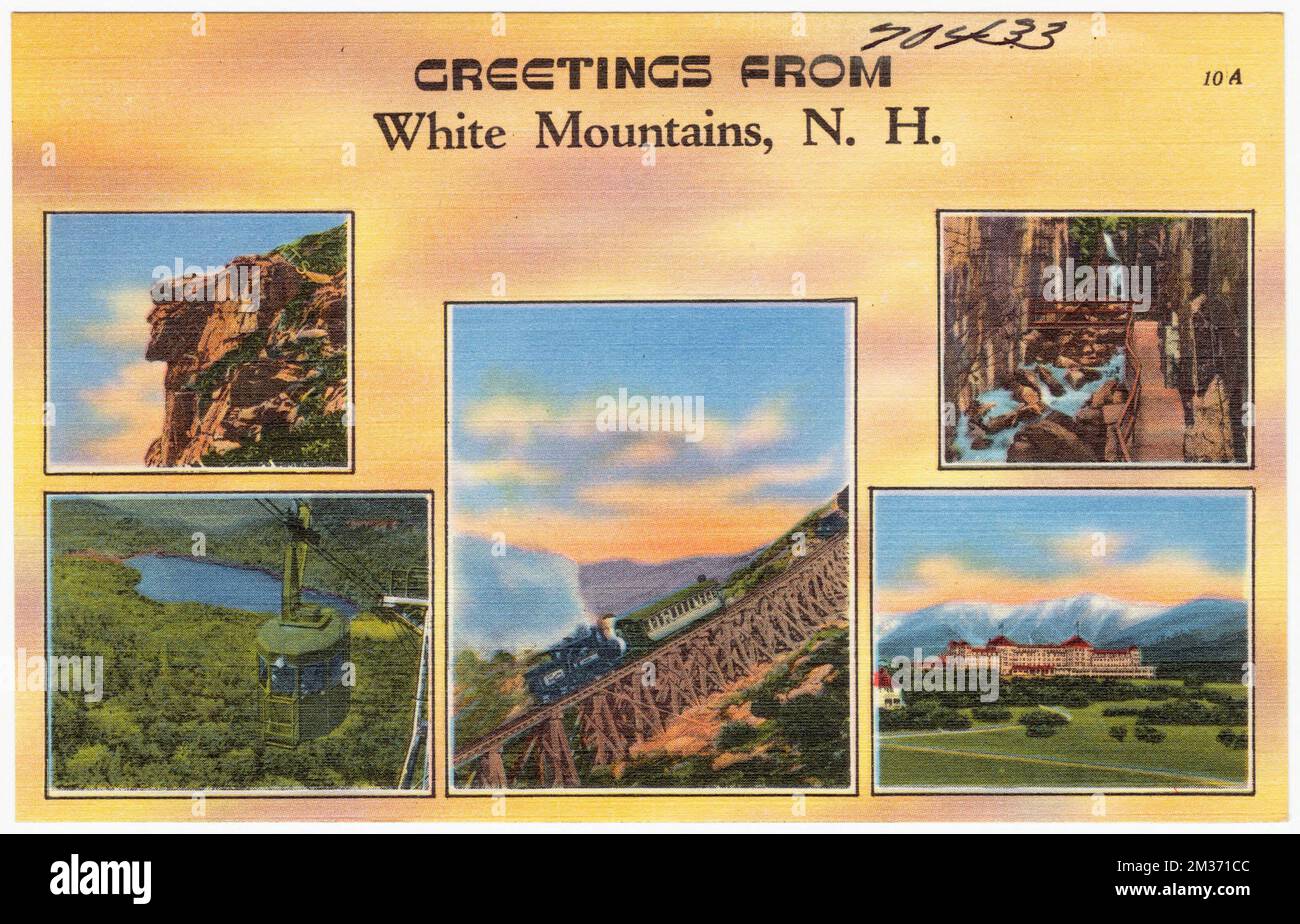 Salutations de White Mountains, N.H. , Tichnor Brothers Collection, cartes postales des États-Unis Banque D'Images