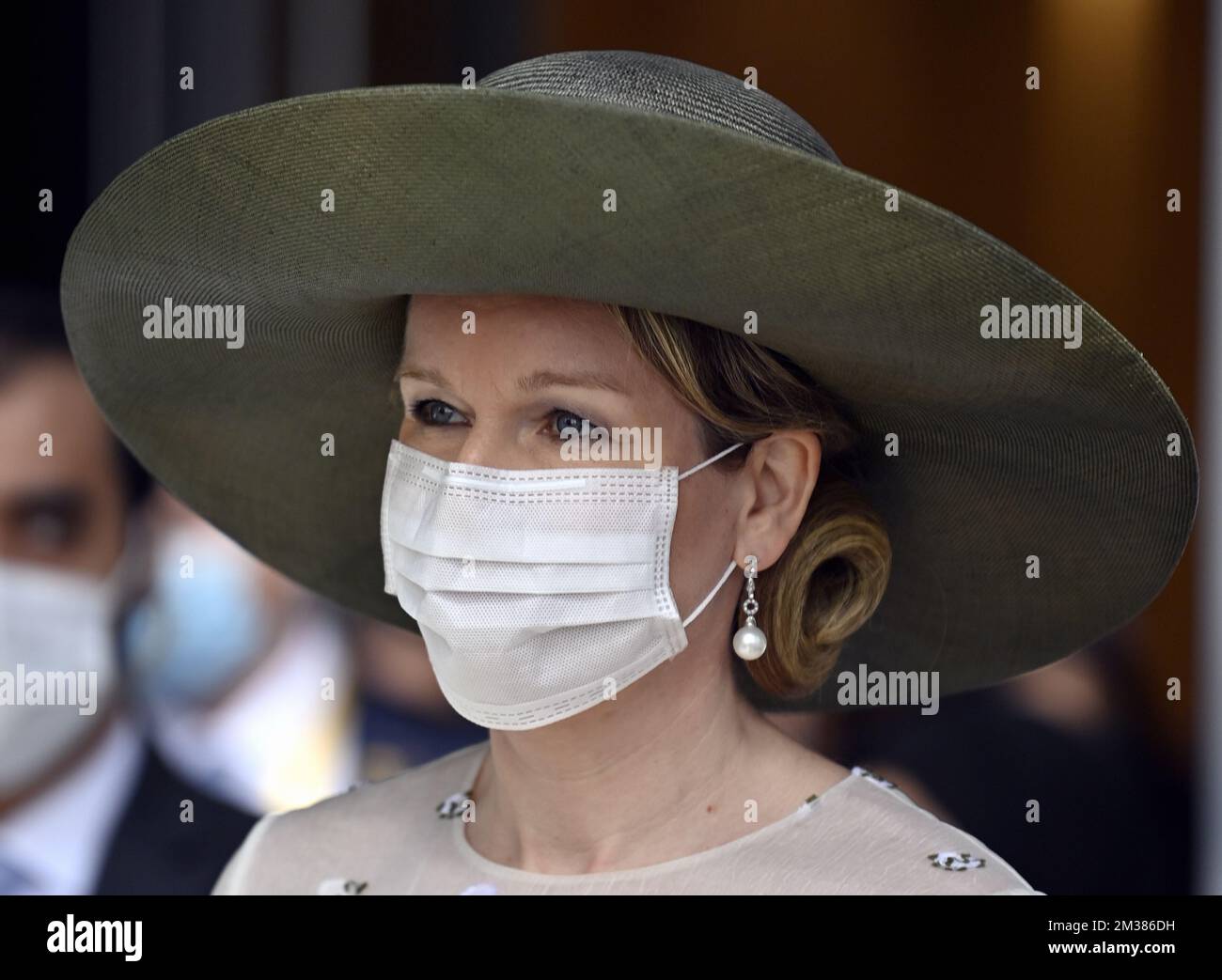 La reine Mathilde de Belgique photographiée lors d'une visite à l'exposition de Dubaï 2020 le dernier jour d'une visite officielle des Royals belges au Sultanat d'Oman et aux Émirats arabes Unis, samedi 05 février 2022. BELGA PHOTO ERIC LALMAND Banque D'Images