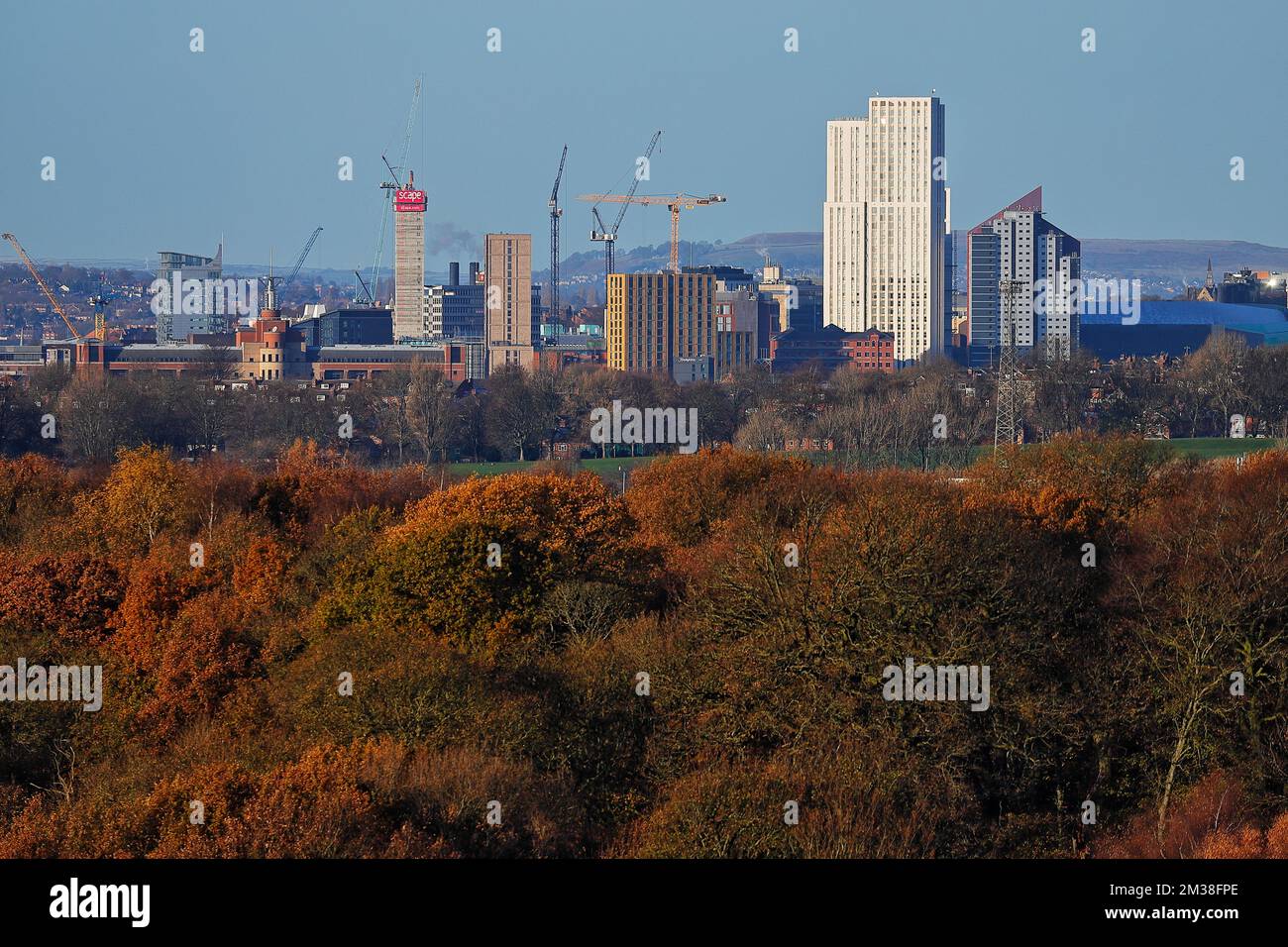 Vue sur Leeds City Skyline le jour de l'automne, prise de Temple Newsam dans West Yorkshire, Royaume-Uni Banque D'Images