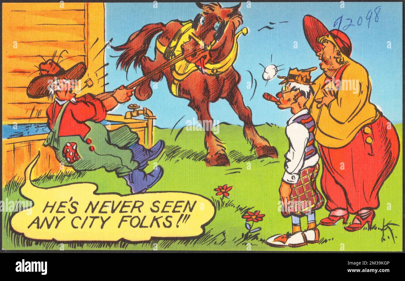 Il n'a jamais vu de gens de ville! , Chevaux, fermiers, Tichnor Brothers Collection, cartes postales des États-Unis Banque D'Images