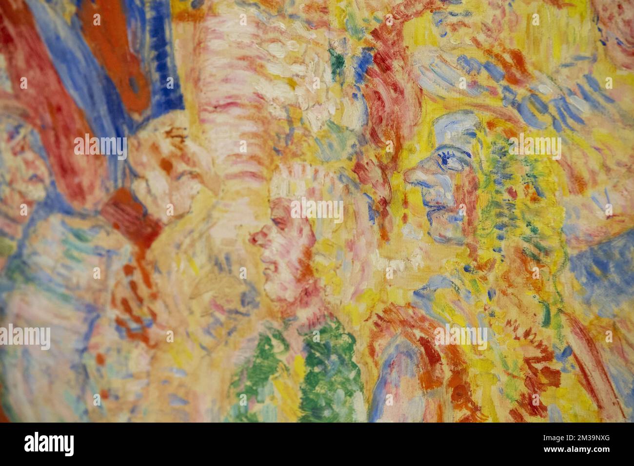 L'illustration montre la peinture « Carnaval de Binche » de James Ensor, lors d'une conférence de presse du KMSKA Koninklijk Museum Schone Kunsten (Musée Royal des Beaux-Arts - Musée royal des Beaux-Arts), à Anvers, le mercredi 27 avril 2022. Le public sera offert de posséder une partie de la peinture, avec la technologie numérique "Art Security Tokens". BELGA PHOTO NICOLAS MATERLINCK Banque D'Images