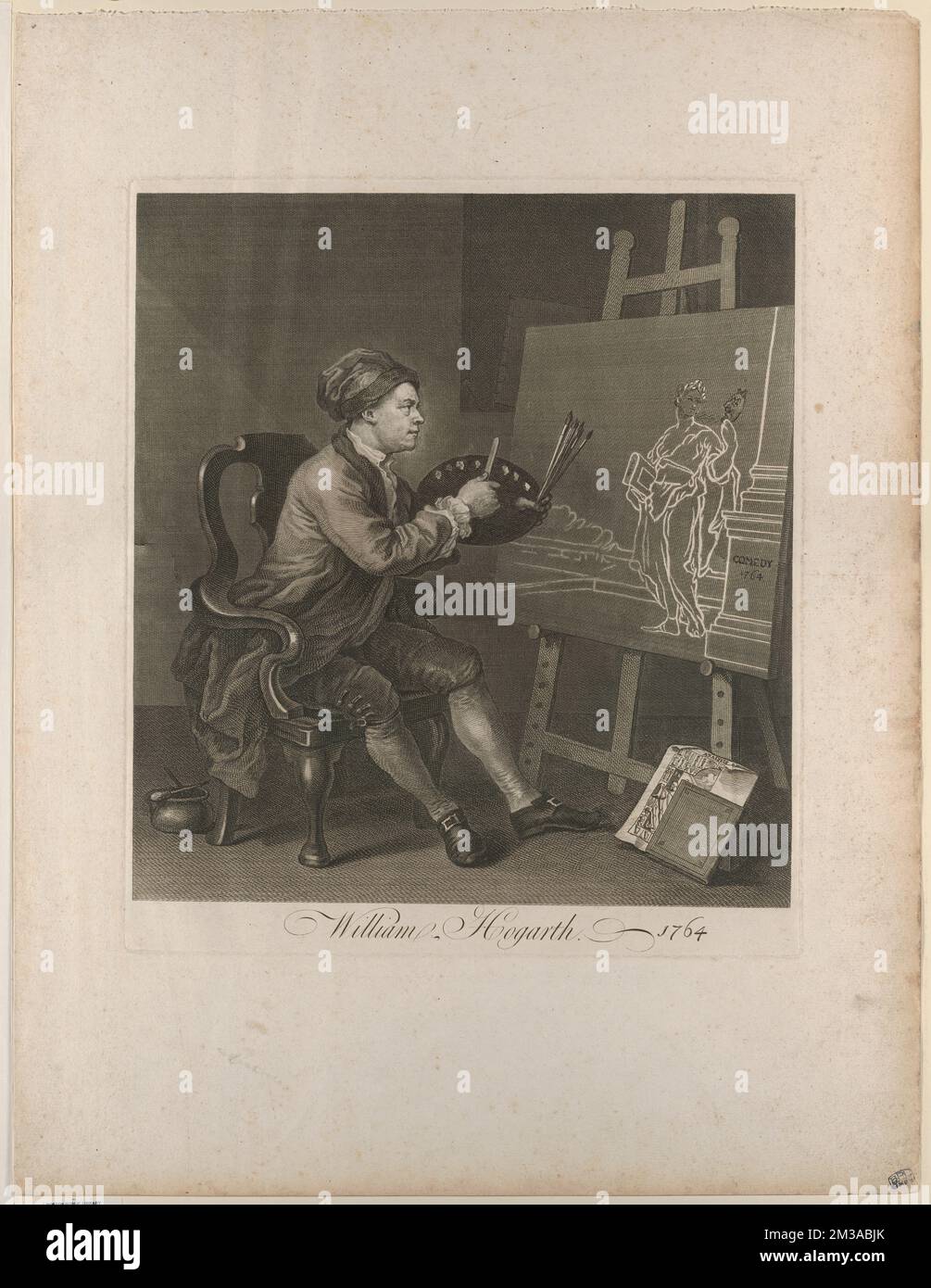 Hogarth painting the Cosmic muse , Peinters Artists, Hogarth, William, 1697-1764. William Hogarth (1697-1764). Imprime Banque D'Images