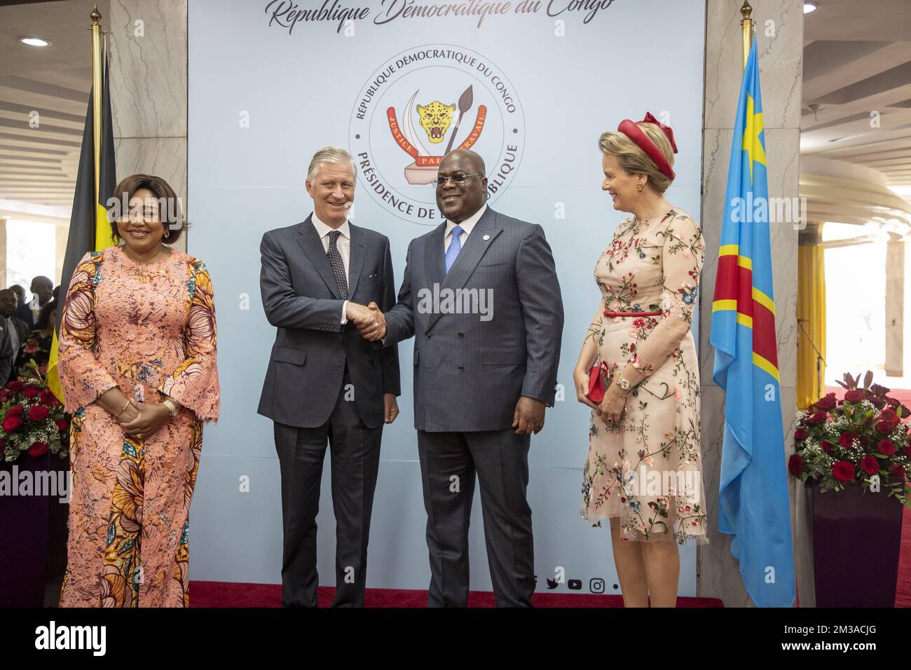 Roi Philippe Filip de Belgique, RDC le président du Congo Felix Tshisekedi et la reine