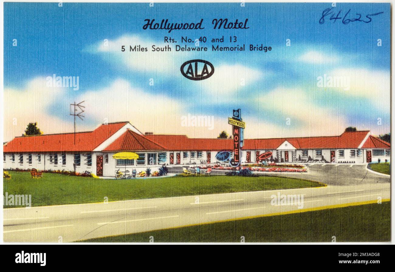 Hollywood Motel, RTS. N° 40 et 13, 5 miles sud Delaware Memorial Bridge , Motels, Tichnor Brothers Collection, cartes postales des États-Unis Banque D'Images