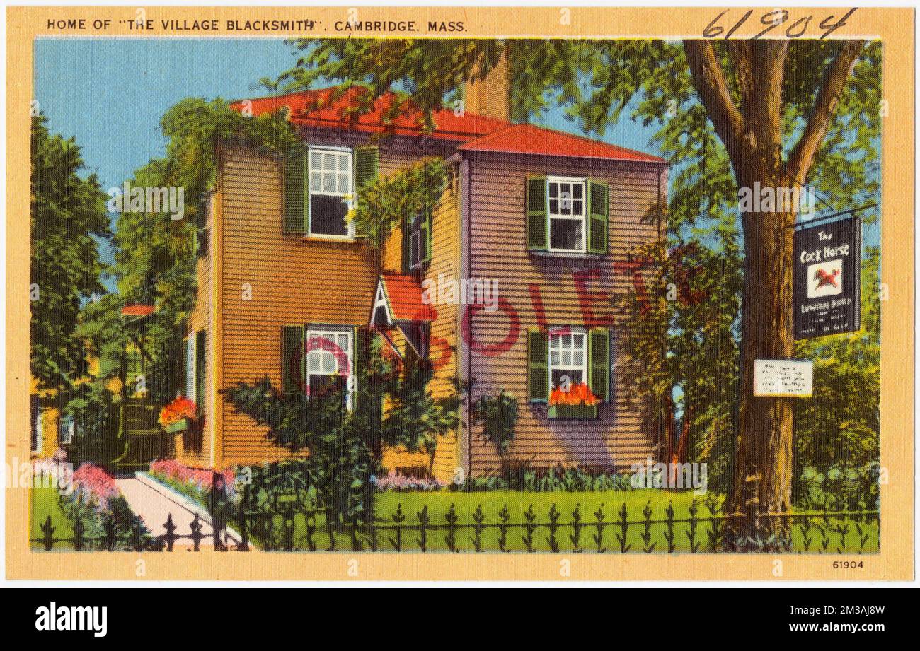 Maison de 'The Village Blacksmith', Cambridge, Massachusetts. , Maisons, Longfellow, Henry Wadsworth, 1807-1882, Tichnor Brothers Collection, cartes postales des États-Unis Banque D'Images