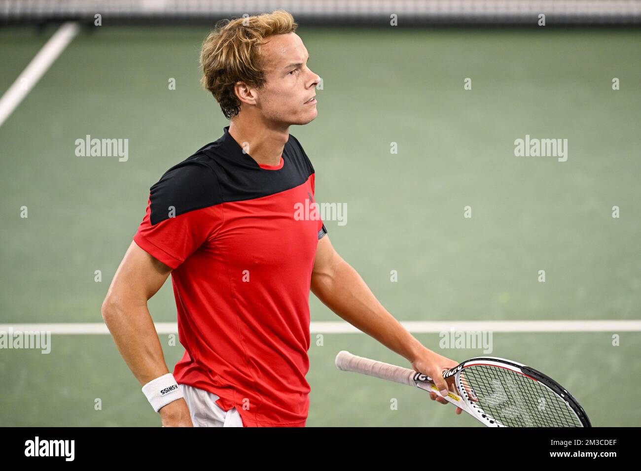 Michael Geerts Belge photographié lors d'une session d'entraînement de l'équipe belge avant la phase de groupe des finales de la coupe Davis 2022, lundi 12 septembre 2022, à Hambourg, en Allemagne. La Belgique se disputera du 13 au 18 septembre contre l'Australie, l'Allemagne et la France dans le groupe C. BELGA PHOTO LAURIE DIEFFEMBACQ Banque D'Images