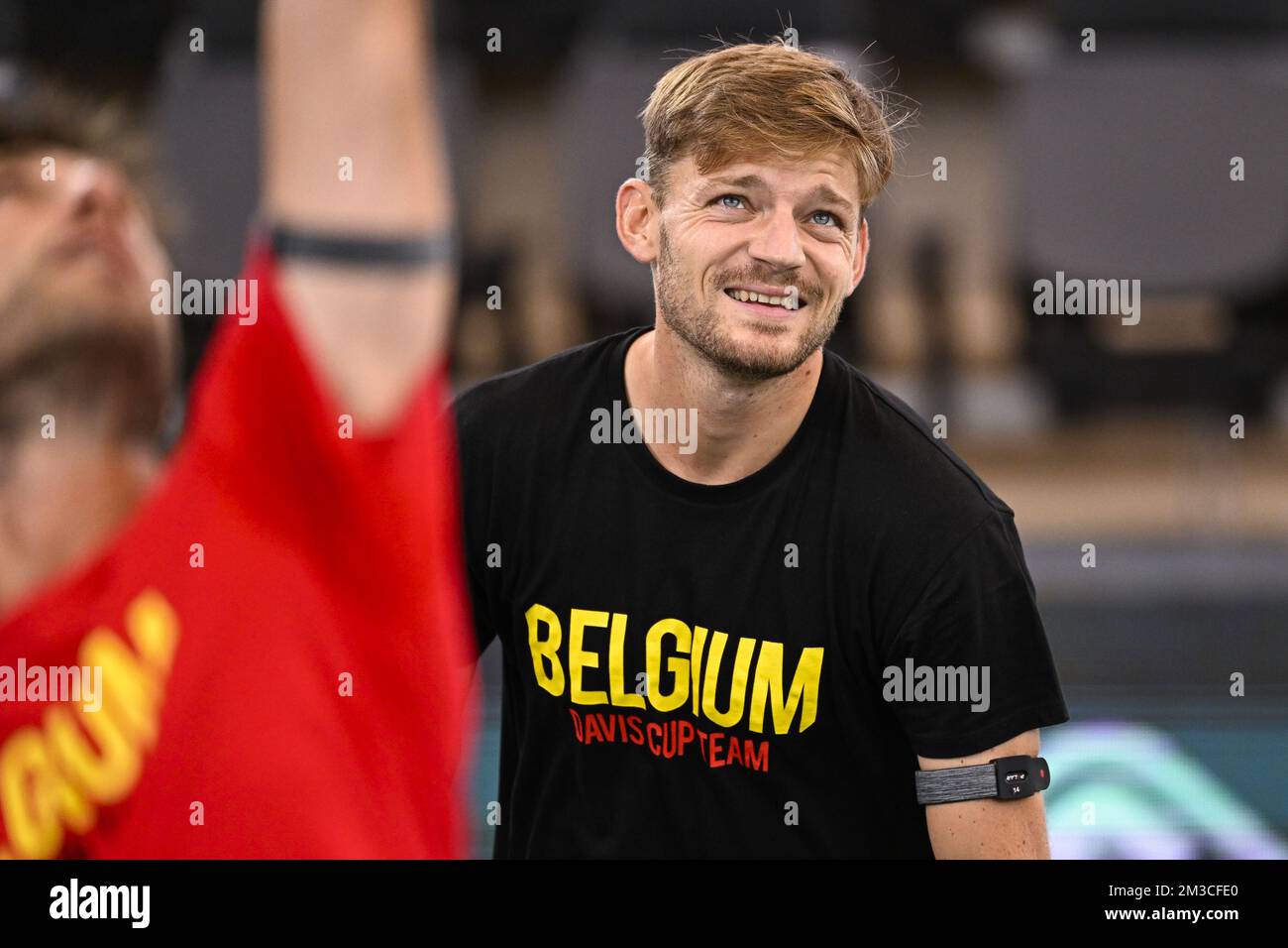 Belge David Goffin photographié en action lors d'une session de formation de l'équipe belge lors de la phase de groupe de la coupe Davis 2022, vendredi 16 septembre 2022, à Hambourg, en Allemagne. La Belgique se disputera du 13 au 18 septembre contre l'Australie, l'Allemagne et la France dans le groupe C. BELGA PHOTO LAURIE DIEFFEMBACQ Banque D'Images
