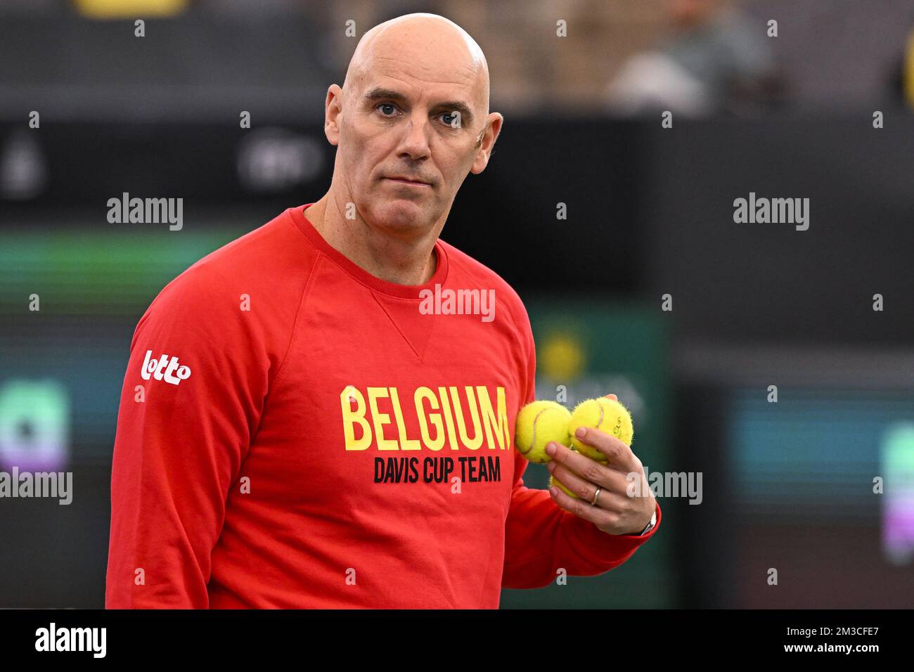 Le capitaine belge Johan Van Herck photographié lors d'une session d'entraînement de l'équipe belge lors de la phase de groupe des finales de la coupe Davis 2022, le vendredi 16 septembre 2022, à Hambourg, en Allemagne. La Belgique se disputera du 13 au 18 septembre contre l'Australie, l'Allemagne et la France dans le groupe C. BELGA PHOTO LAURIE DIEFFEMBACQ Banque D'Images