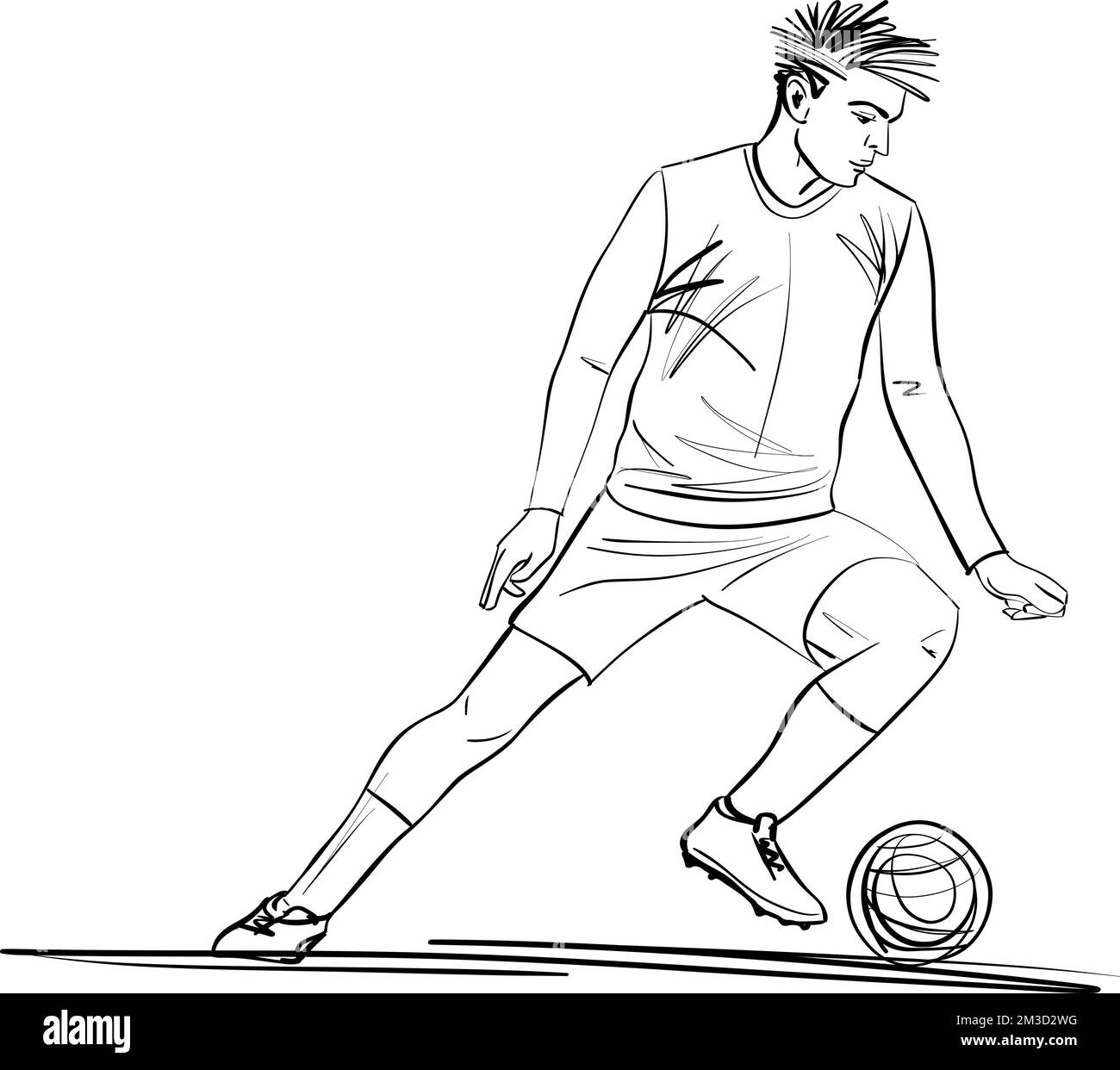 Dessin d'un joueur de football ou de football - le joueur de football lance le ballon. Illustration vectorielle. Illustration de Vecteur