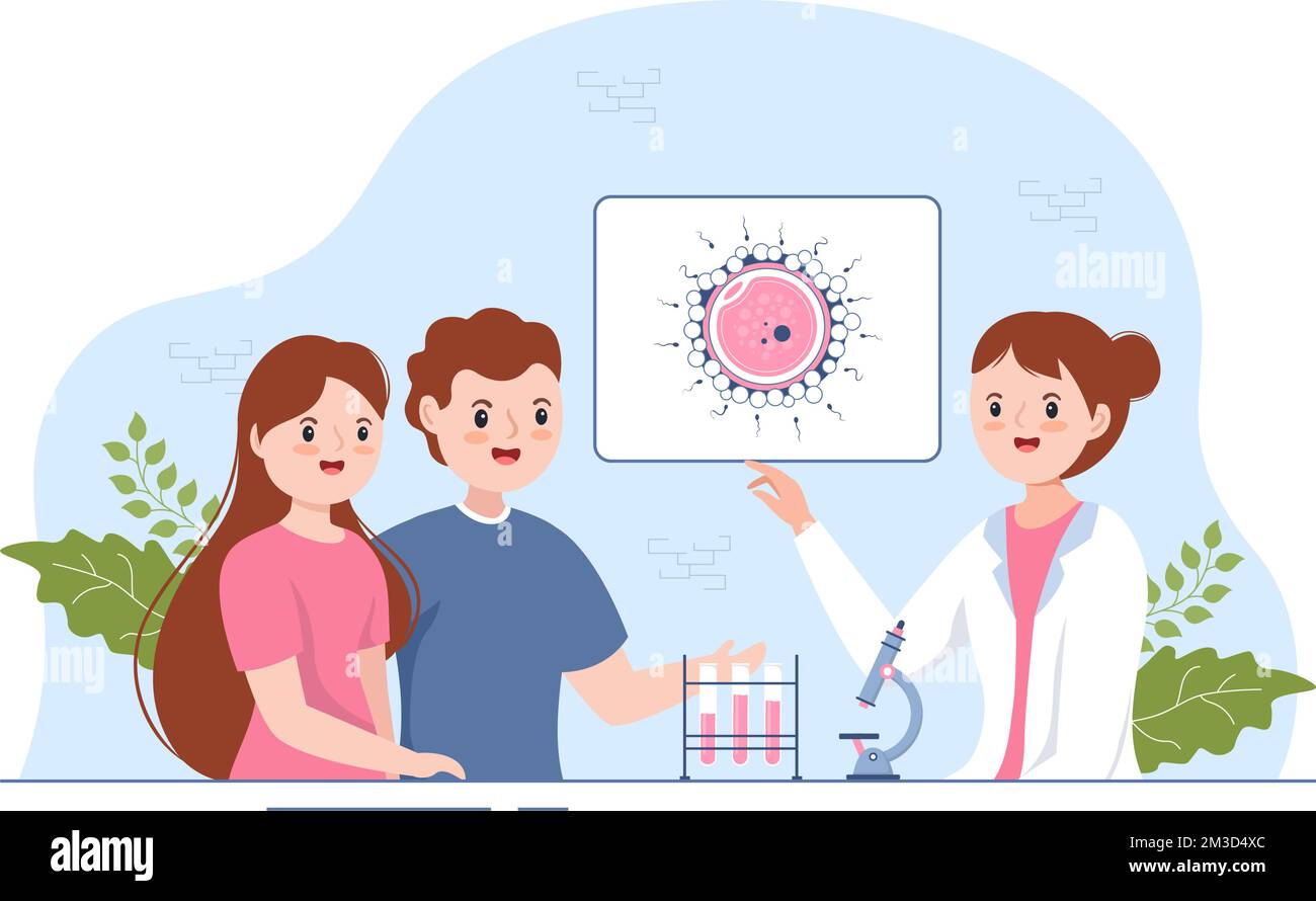 Clinique de fertilité sur le traitement de l'infertilité pour les couples et les poignées In Vitro programmes de fécondation in vitro en dessin animé à plat gabarits Illustration Illustration de Vecteur