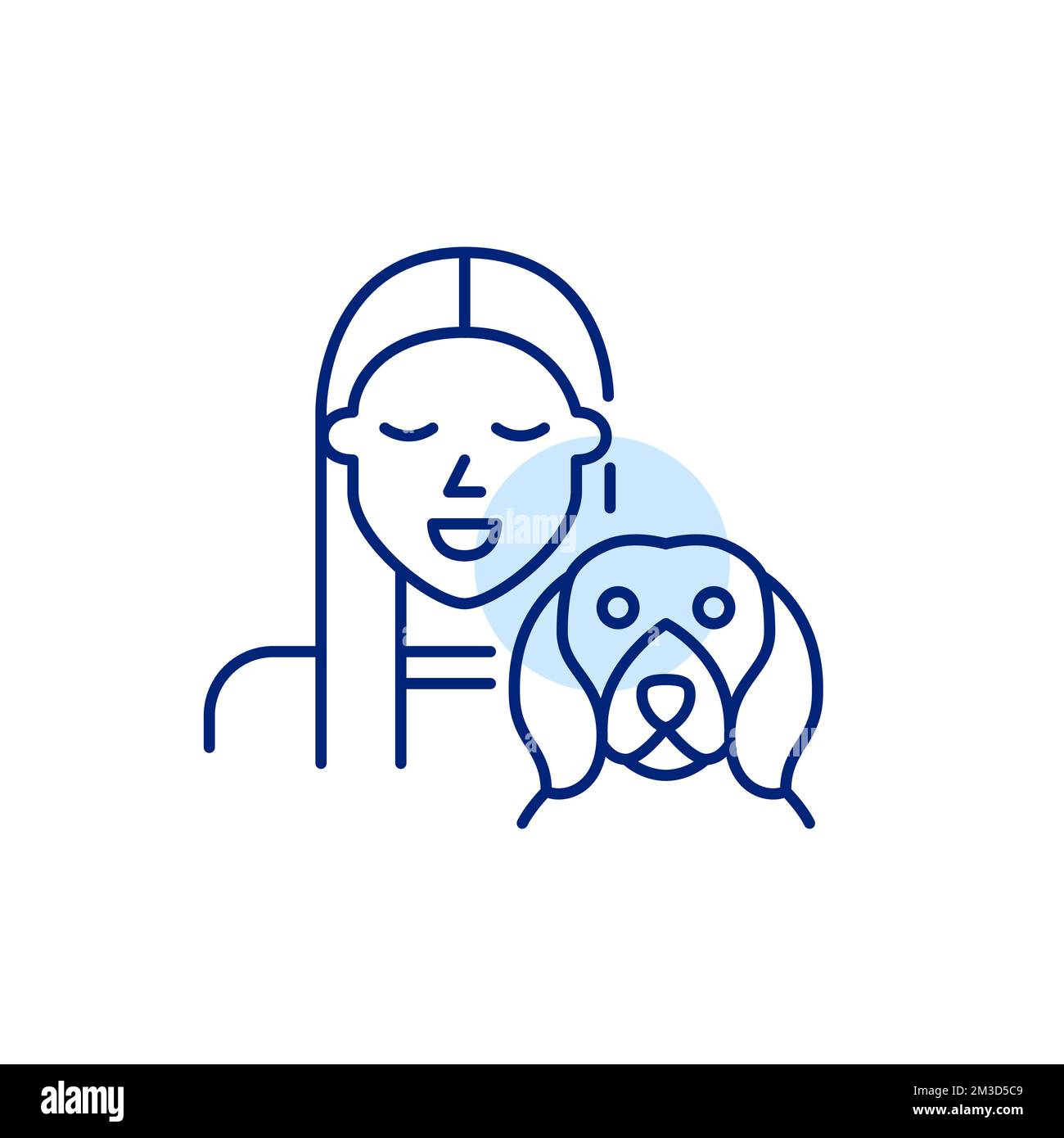 Jolie jeune fille et son chiot beagle. Icône de propriétaire de chien heureux. Illustration de contour pixel Perfect, modifiable Illustration de Vecteur