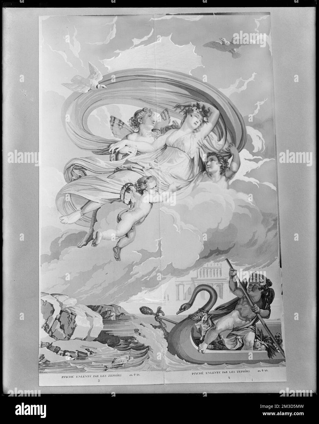 Détails intérieurs, papier peint, panneau numéro 2 'Cupid and psyche' , Fonds d'écran, divinité romaine de Cupid, divinité grecque de psyché. Collection de négatifs sur plaque de verre de Frank cousins Banque D'Images