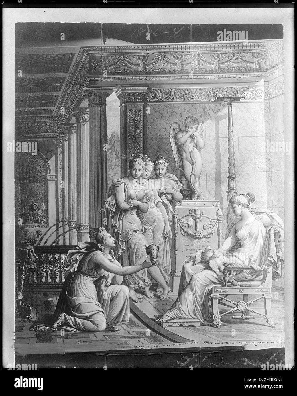 Détails intérieurs, papier peint, panneau numéro 8 'Cupid and psyche' , Fonds d'écran, divinité romaine de Cupid, divinité grecque de psyché. Collection de négatifs sur plaque de verre de Frank cousins Banque D'Images