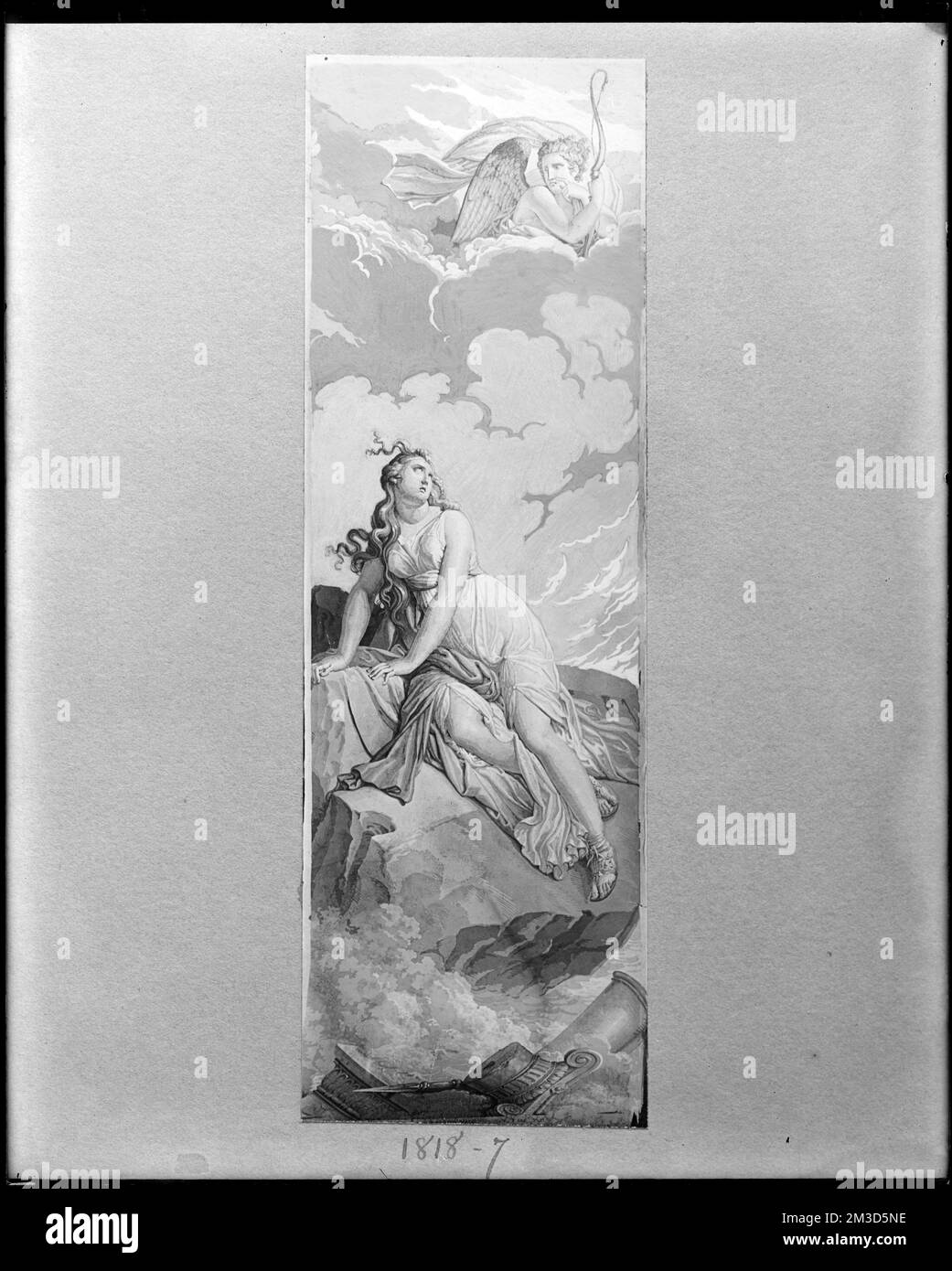 Détails intérieurs, papier peint, panneau numéro 6 'Cupid and psyche' , Fonds d'écran, divinité romaine de Cupid, divinité grecque de psyché. Collection de négatifs sur plaque de verre de Frank cousins Banque D'Images