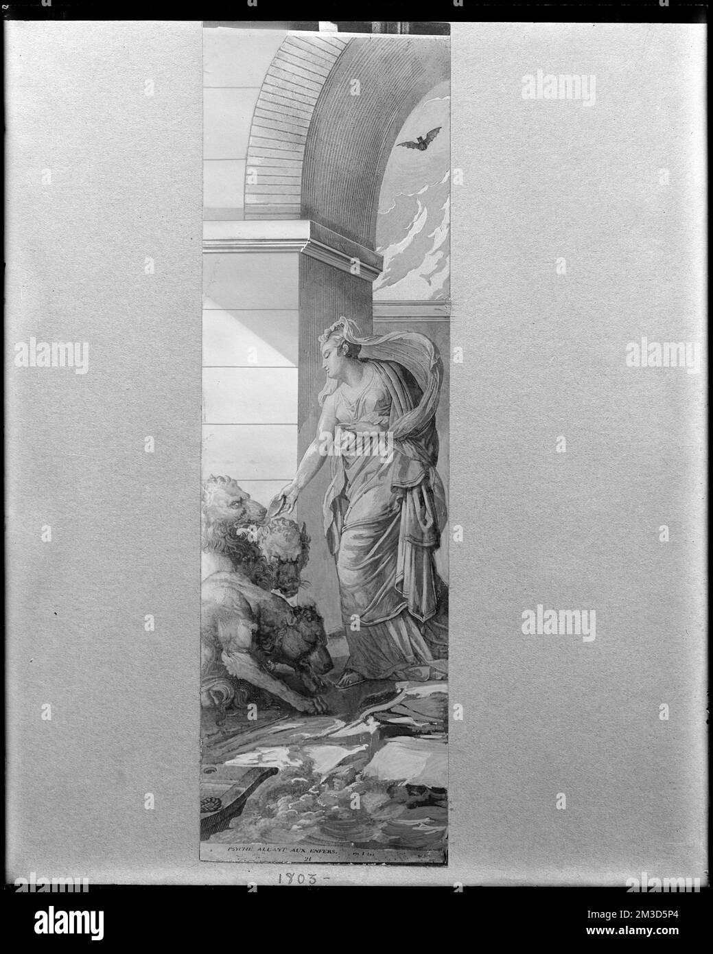 Détails intérieurs, papier peint, panneau numéro 9 'Cupid and psyche' , Fonds d'écran, divinité romaine de Cupid, divinité grecque de psyché. Collection de négatifs sur plaque de verre de Frank cousins Banque D'Images