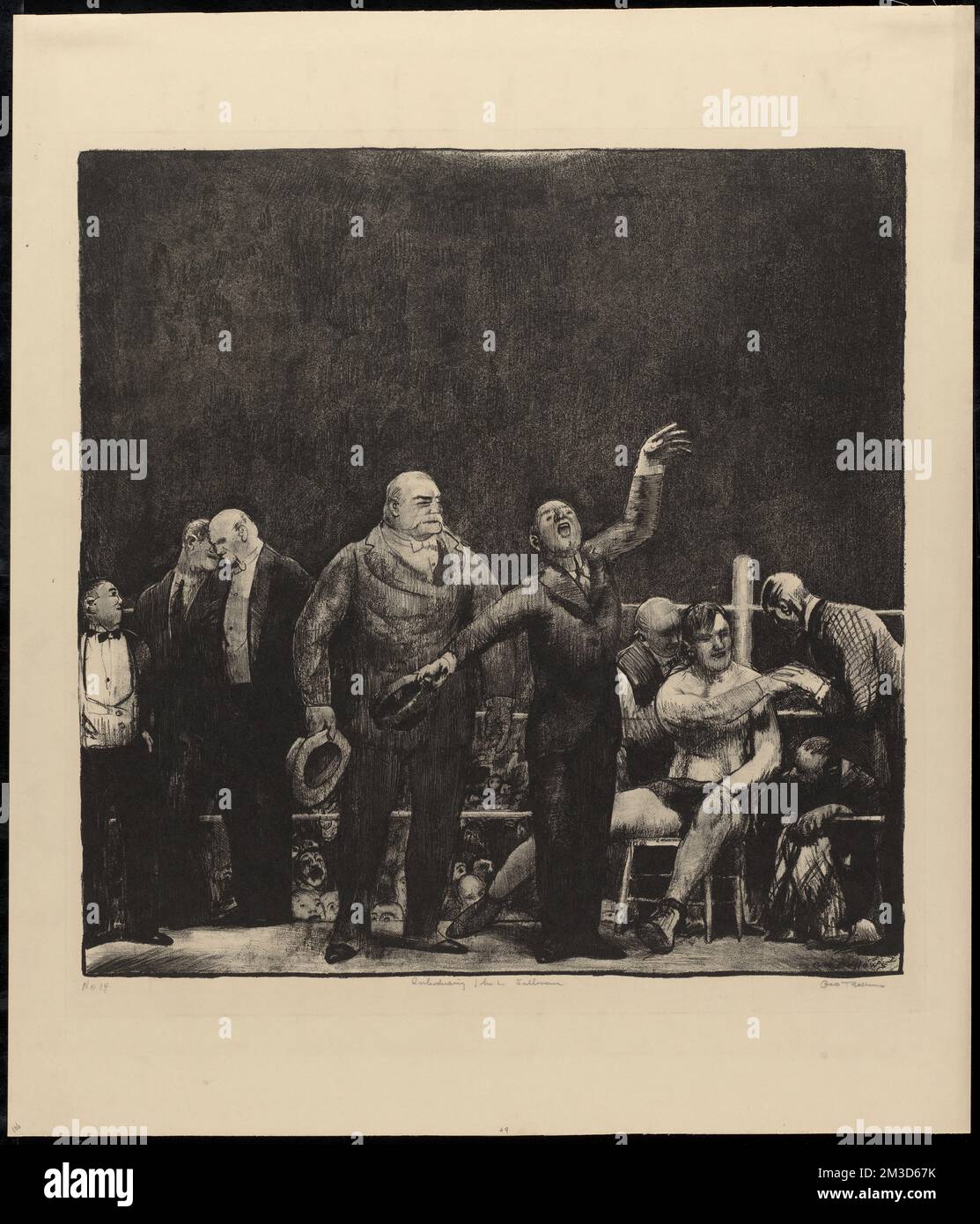 Présentation de John L. Sullivan , Boxers Sports, spectateurs sportifs, salutations, Sullivan, John Lawrence, 1858-1918, Willard, Jess, 1881-1968, Fitzsimmons, Robert James, 1863-1917. George Bellows (1882-1925). Impressions et mises en plan Banque D'Images