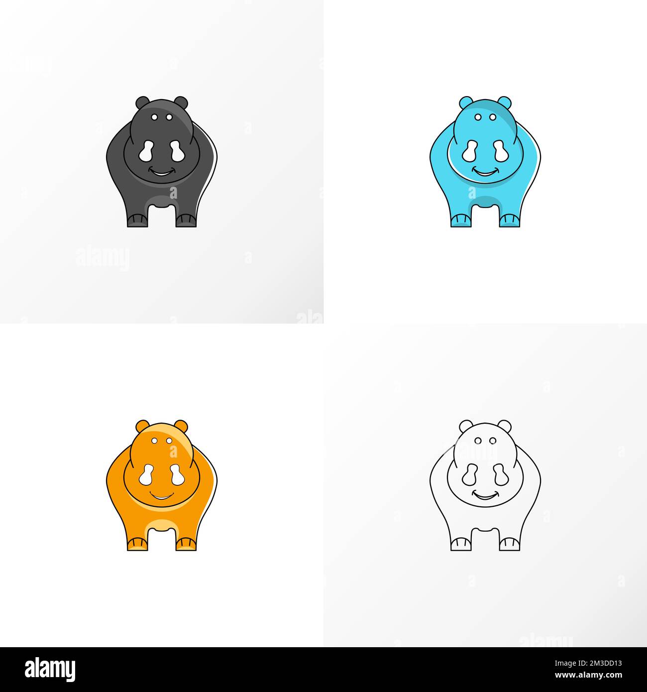 Mignon et adorable gros rhinocéros image graphique icône logo design abstrait concept vecteur stock. Peut être utilisé comme un animal associé à un symbole ou une bande dessinée. Illustration de Vecteur