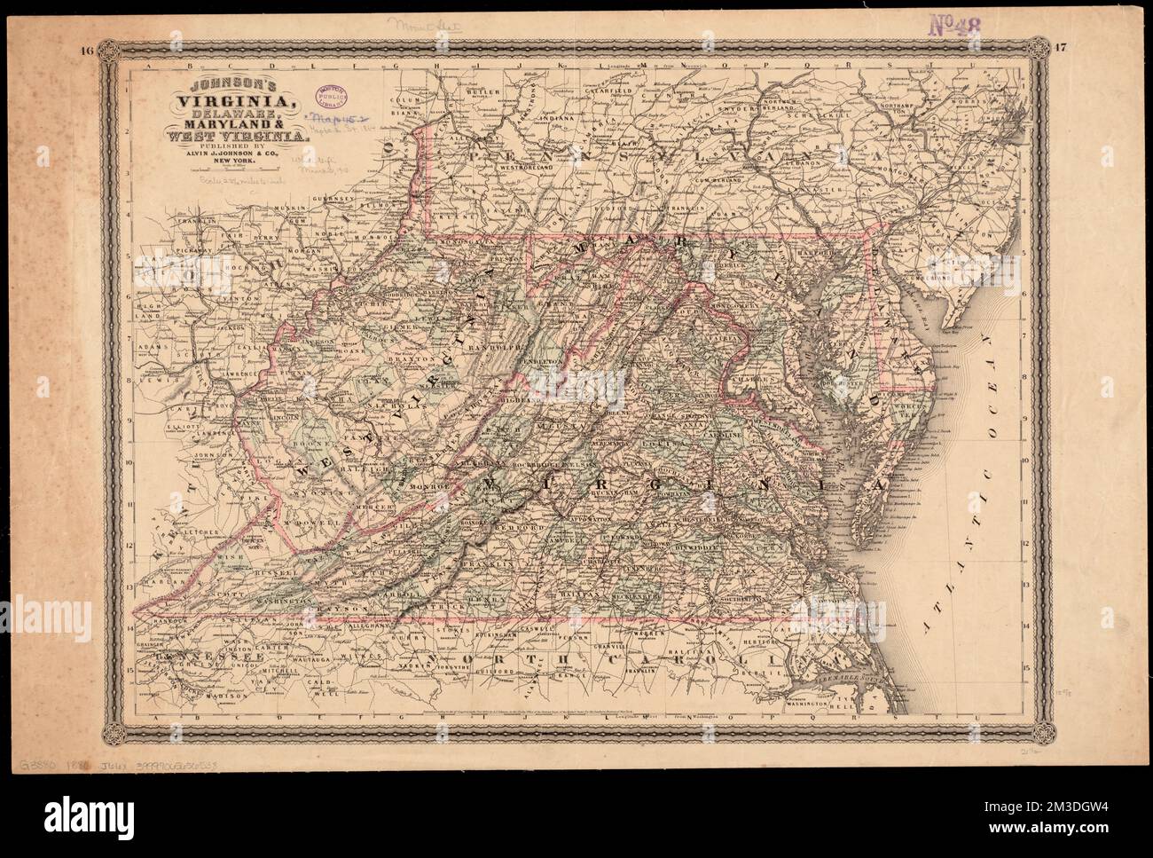 Johnson's Virginia, Delaware, Maryland & West Virginia , Virginia, Maps, Delaware, Maps, Maryland, cartes, Virginie-Occidentale, cartes Norman B. Leventhal Map Center Collection Banque D'Images
