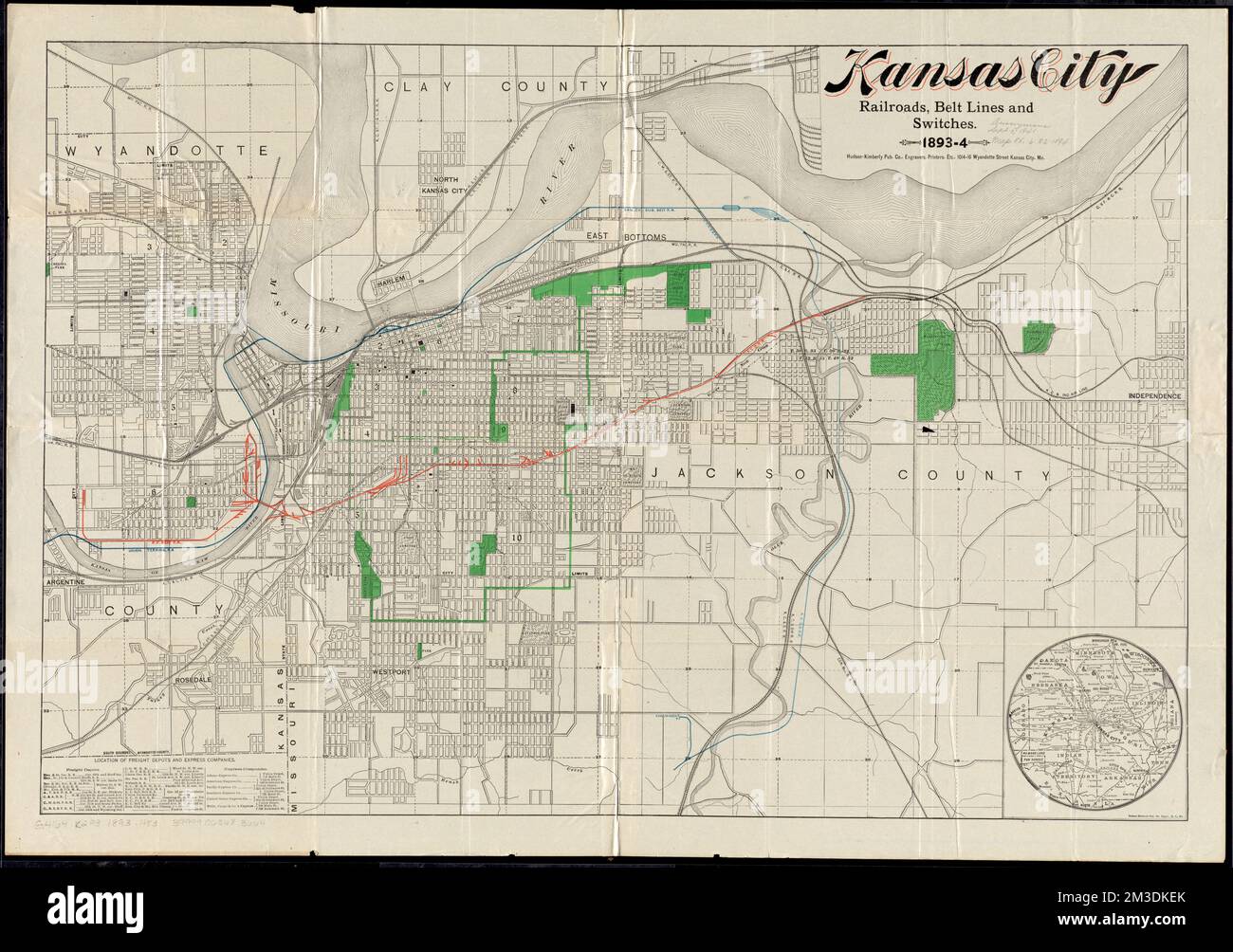 Chemins de fer, lignes de ceinture et commutateurs de Kansas City : 1893-4 , chemins de fer, Missouri, Kansas City, cartes, Kansas City Mo., Maps Norman B. Leventhal Map Center Collection Banque D'Images