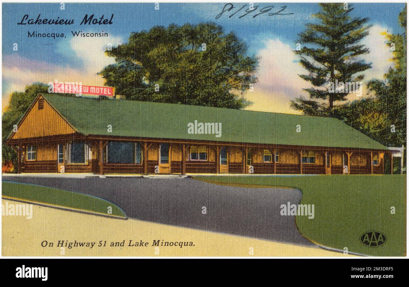 Lakeview Motel, Minocqua, Wisconsin, sur la Highway 51 et le lac Minocqua. , Motels, Tichnor Brothers Collection, cartes postales des États-Unis Banque D'Images