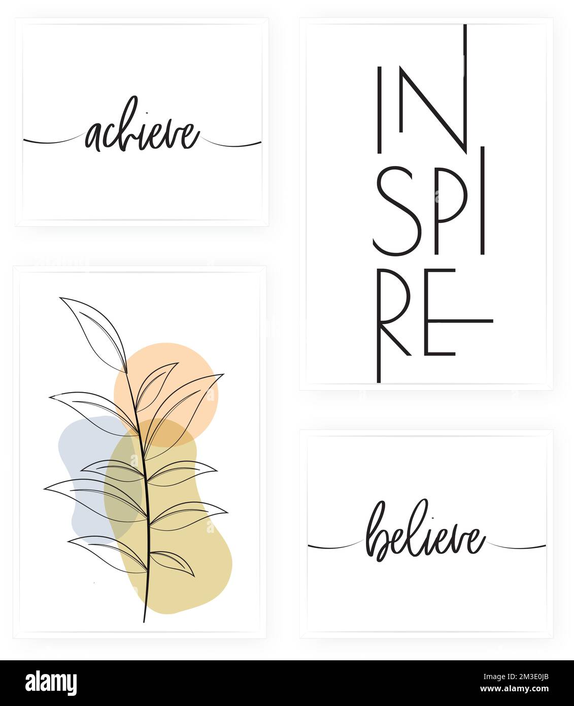 Inspirer, croire et réaliser, vecteur. Décoration minimaliste en quatre pièces. Art mural, œuvres d'art Illustration de Vecteur