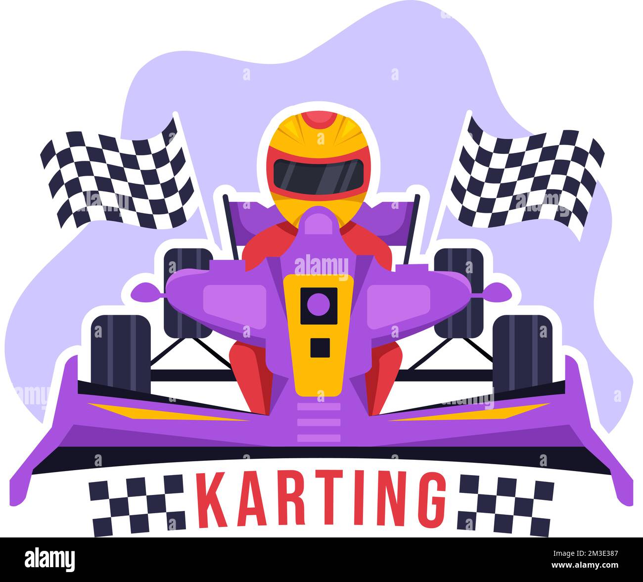 Karting Sport avec jeu de course Go Kart ou Mini car sur piste de petit circuit en dessin animé à la main dessin animé à plat Illustration du modèle Illustration de Vecteur