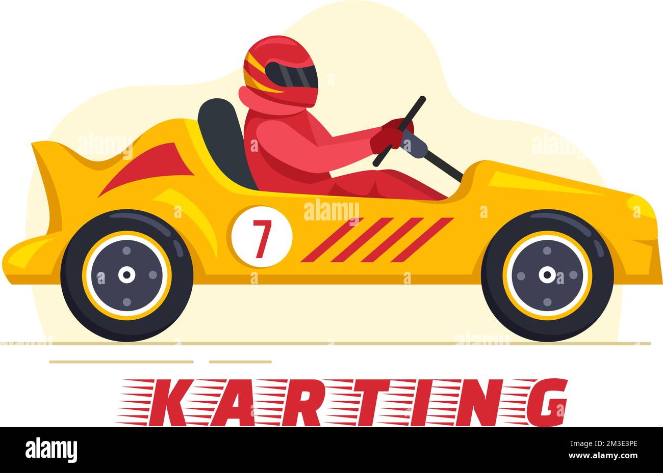Karting Sport avec jeu de course Go Kart ou Mini car sur piste de petit circuit en dessin animé à la main dessin animé à plat Illustration du modèle Illustration de Vecteur